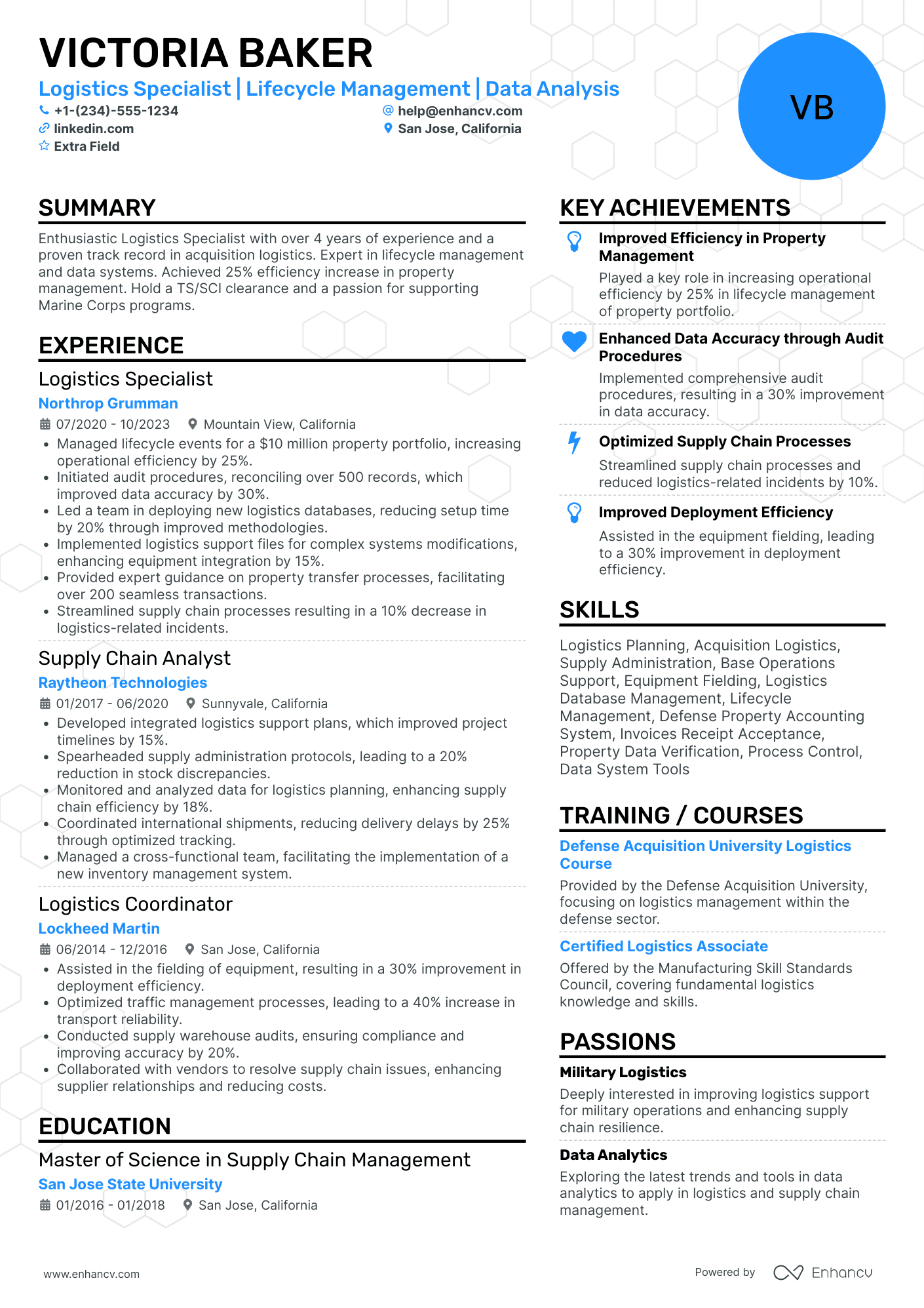 US Marine Corps Logistician Resume Example