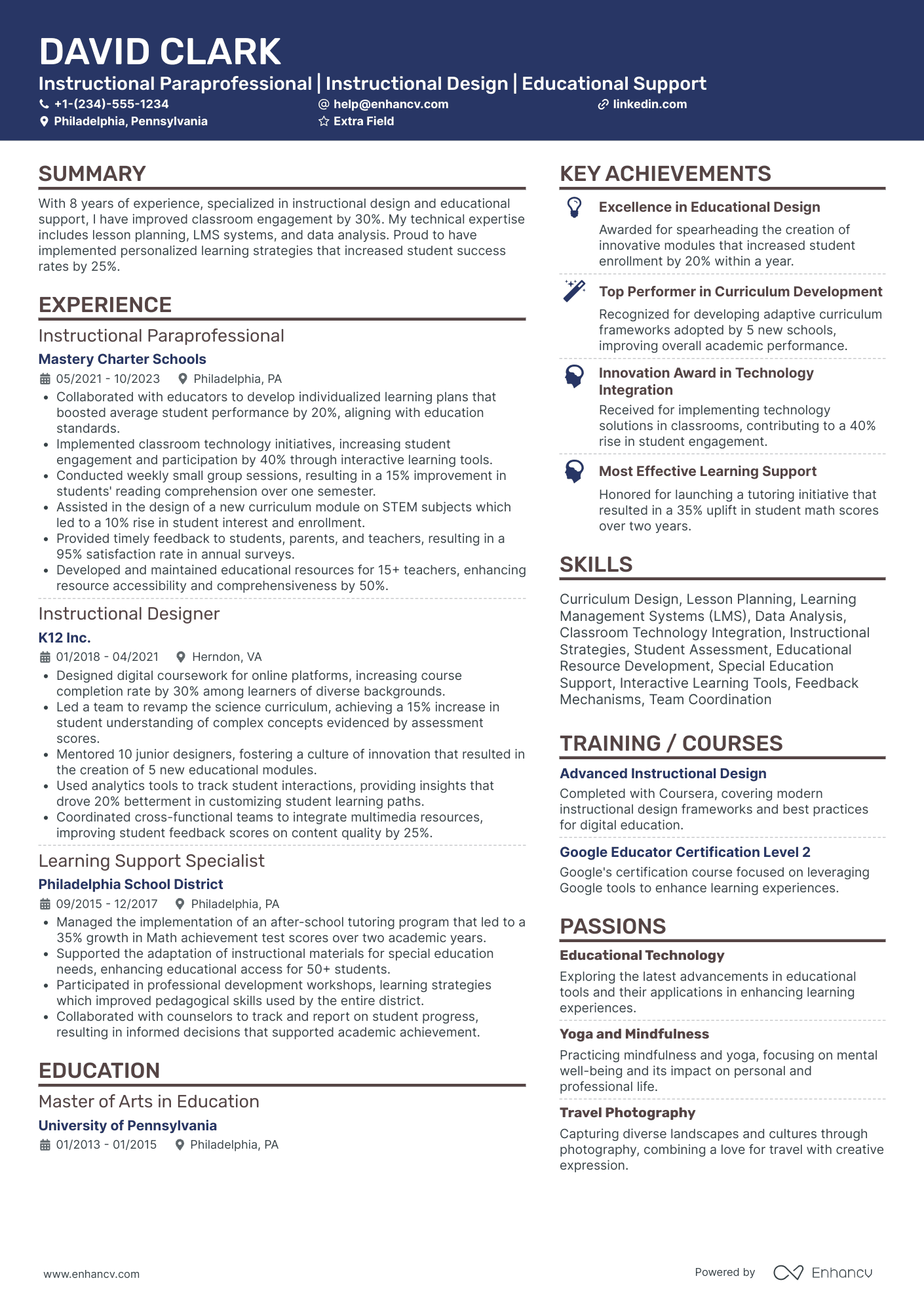 Instructional Paraprofessional Resume Example