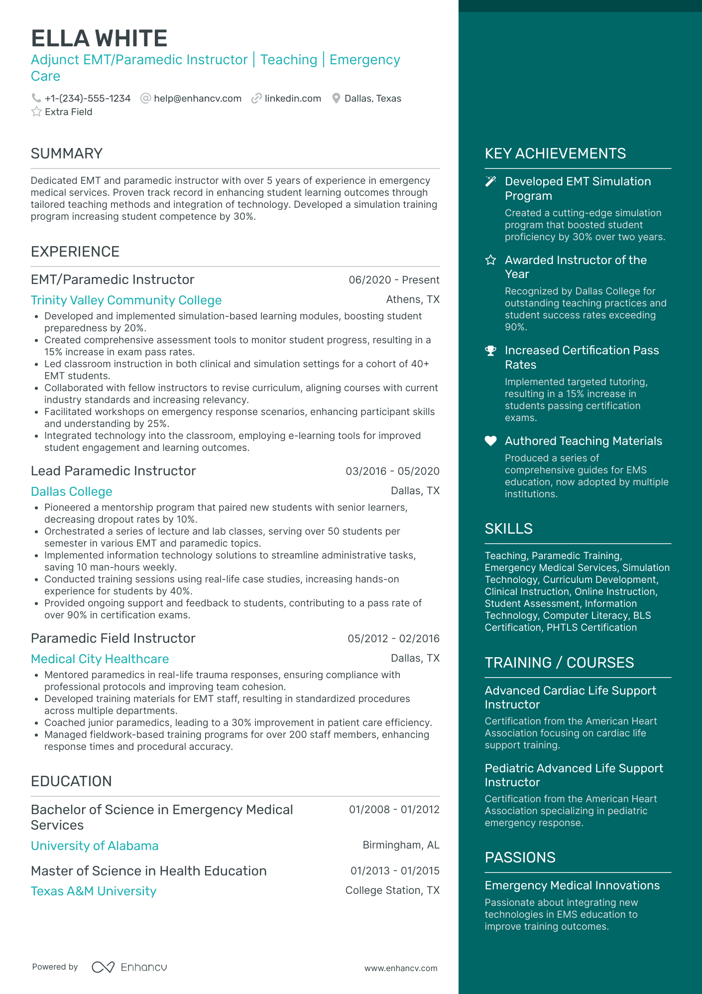 EMT Trauma Specialist Resume Example