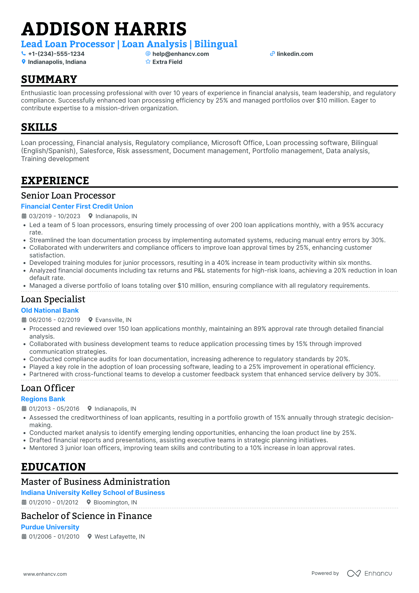 Lead Loan Processor Resume Example