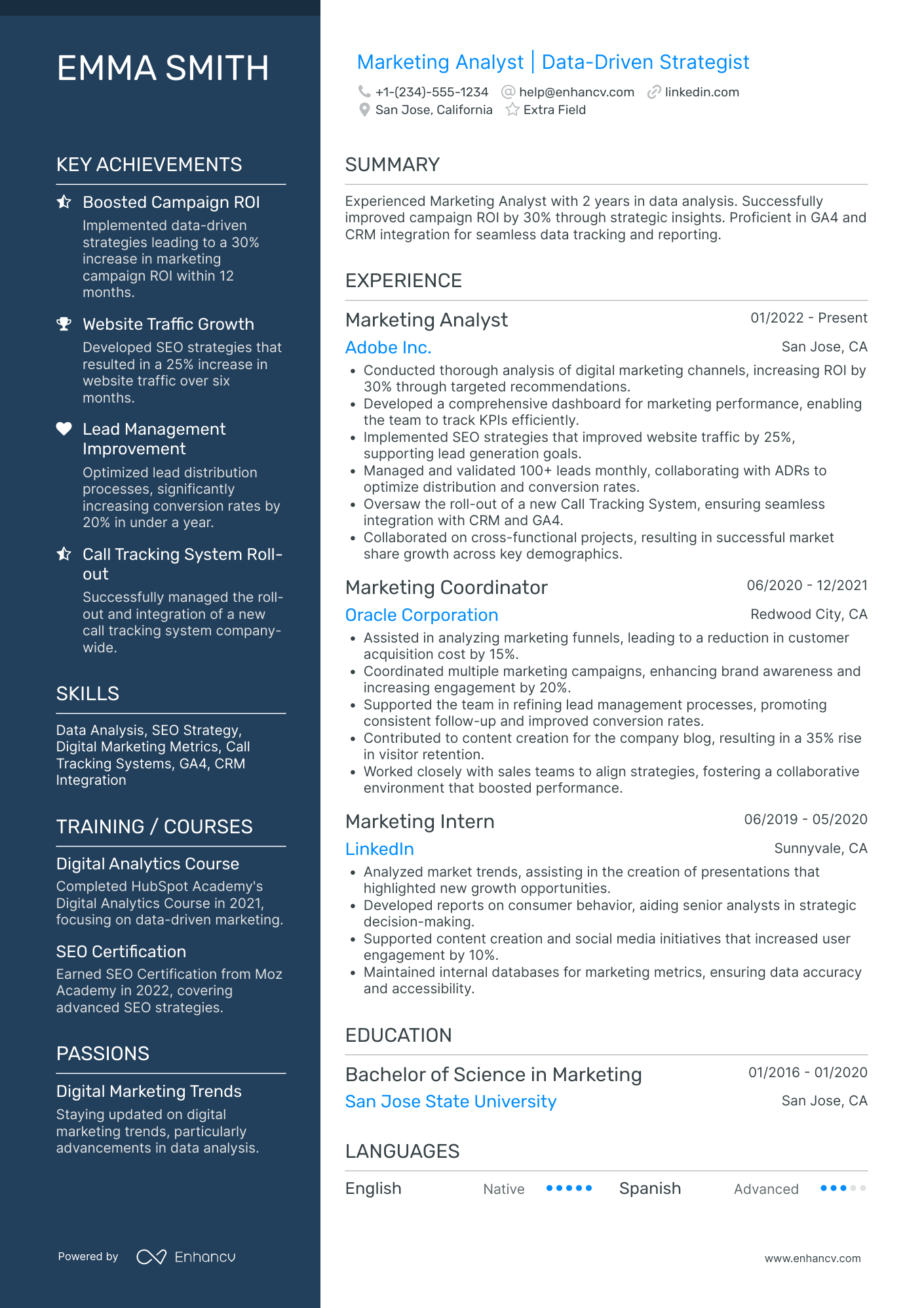 Marketing Assistant Analyst Resume Example