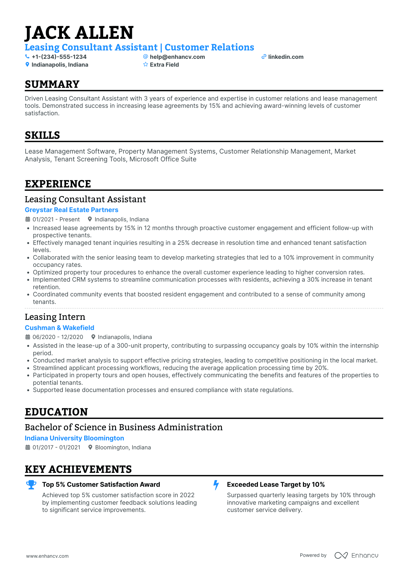 Leasing Consultant Assistant Resume Example