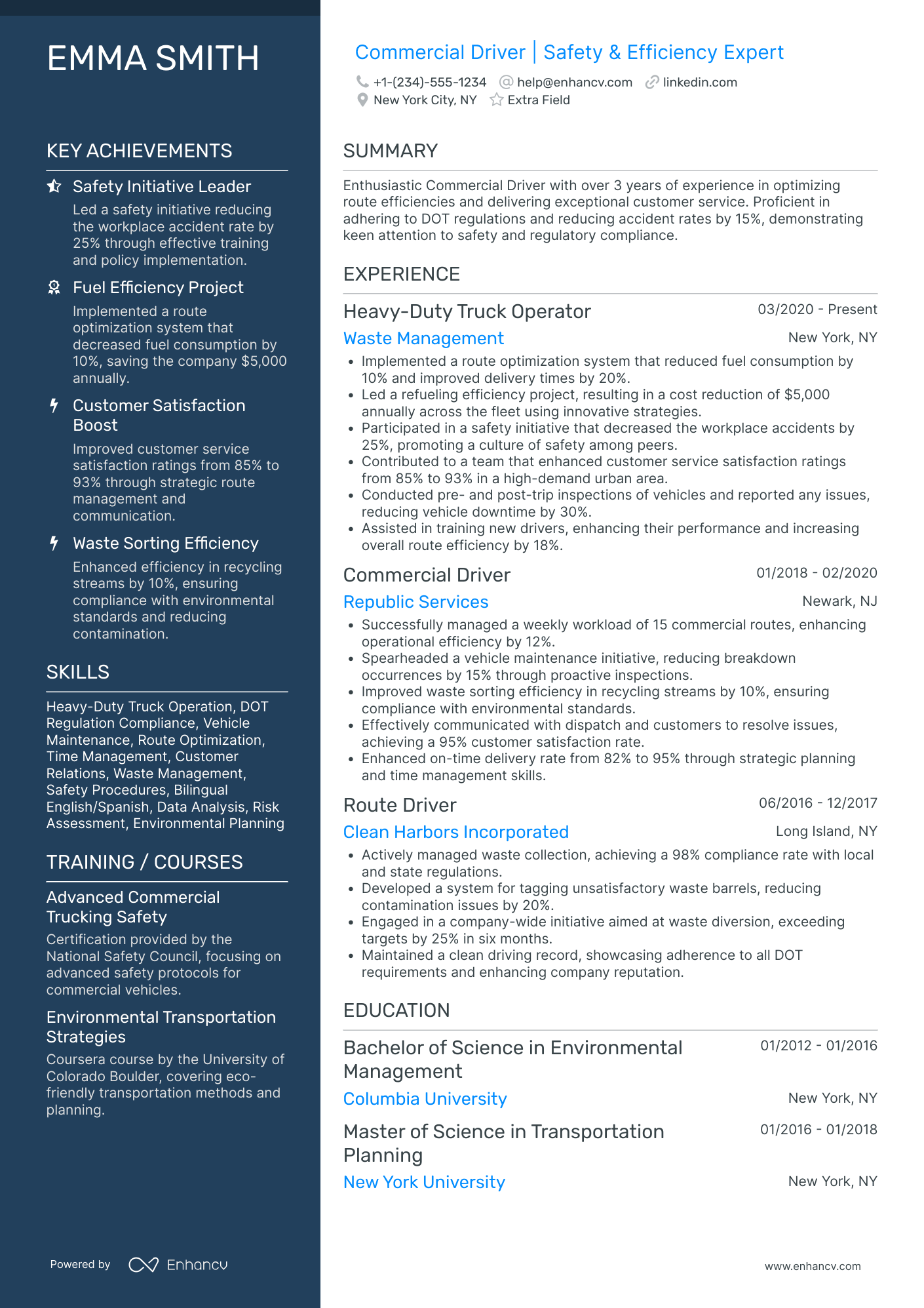 Commercial Delivery Driver Resume Example