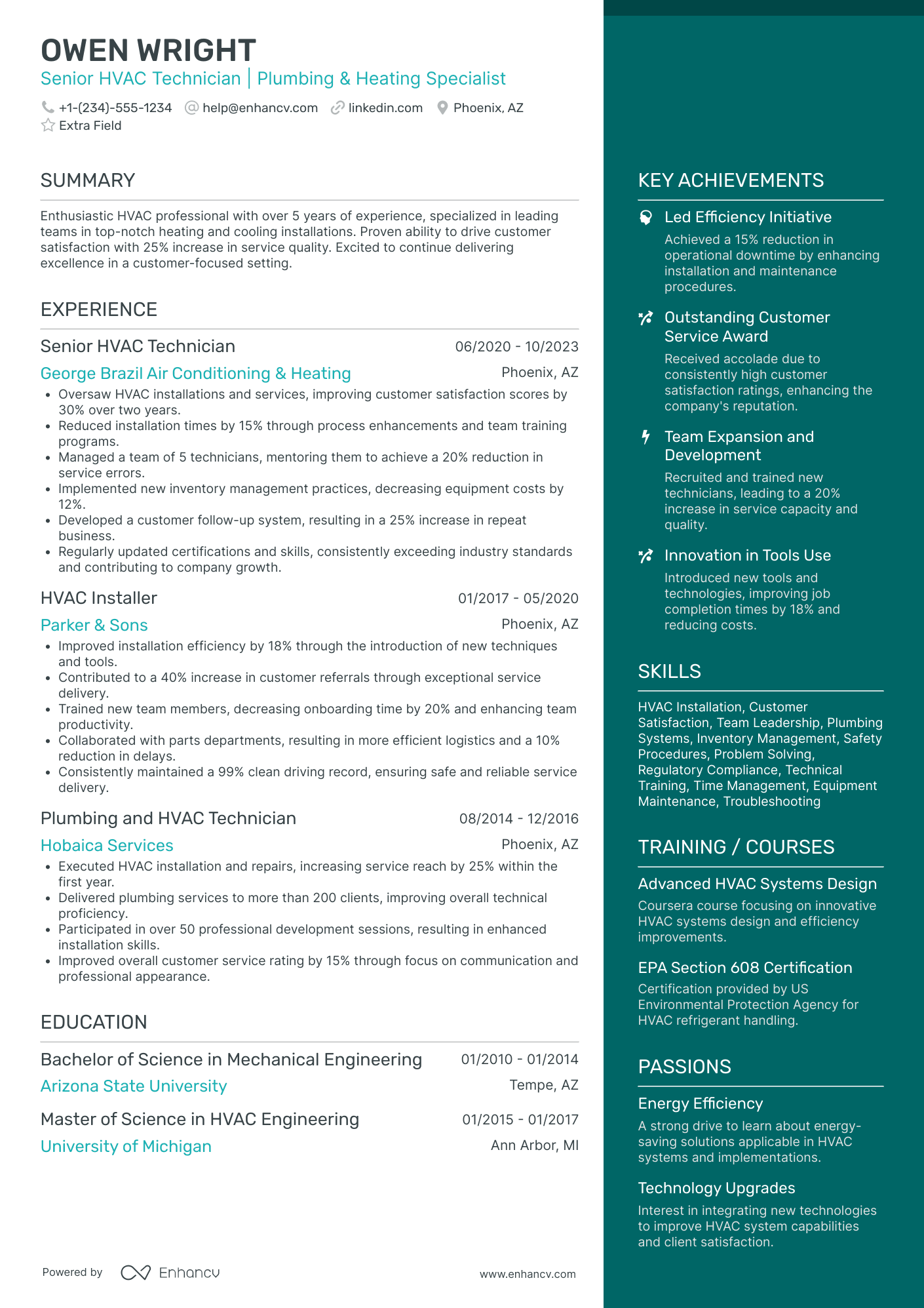 HVAC Installer Resume Example