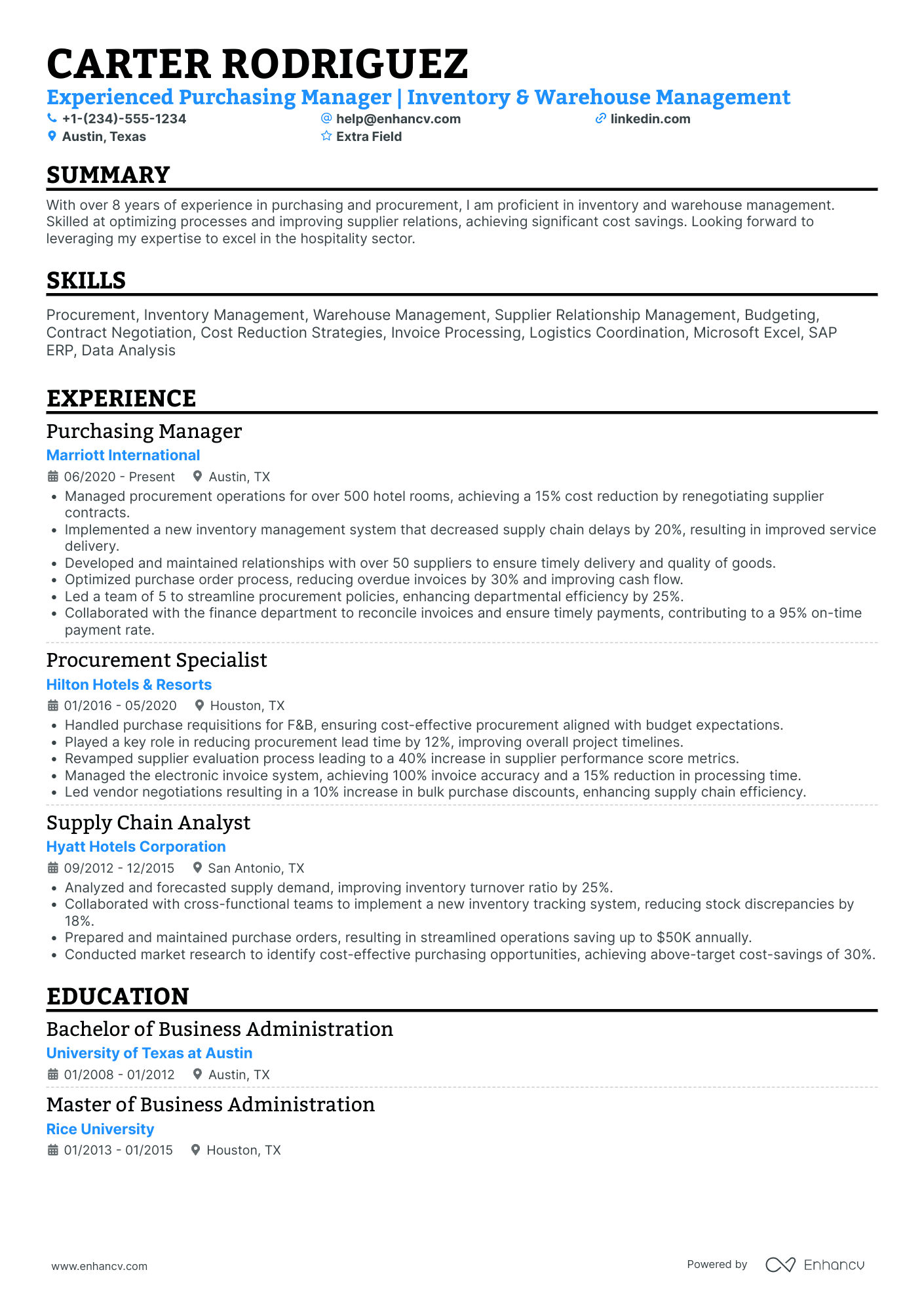 International Purchase Manager Resume Example