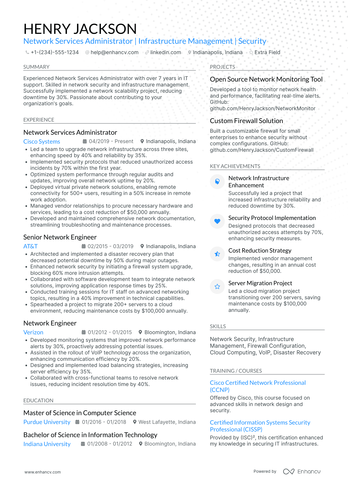 Network Services Administrator Resume Example