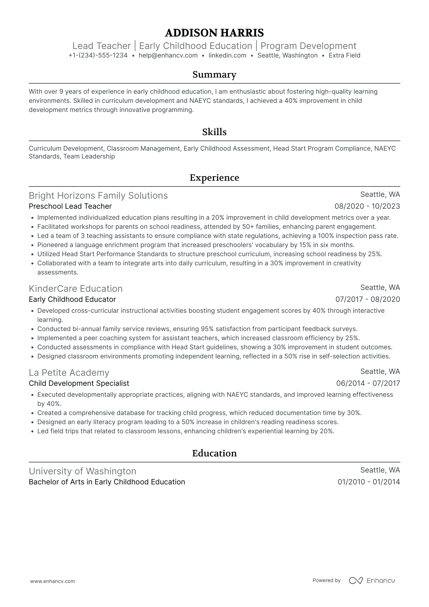 Lead Day Care Teacher Resume Example