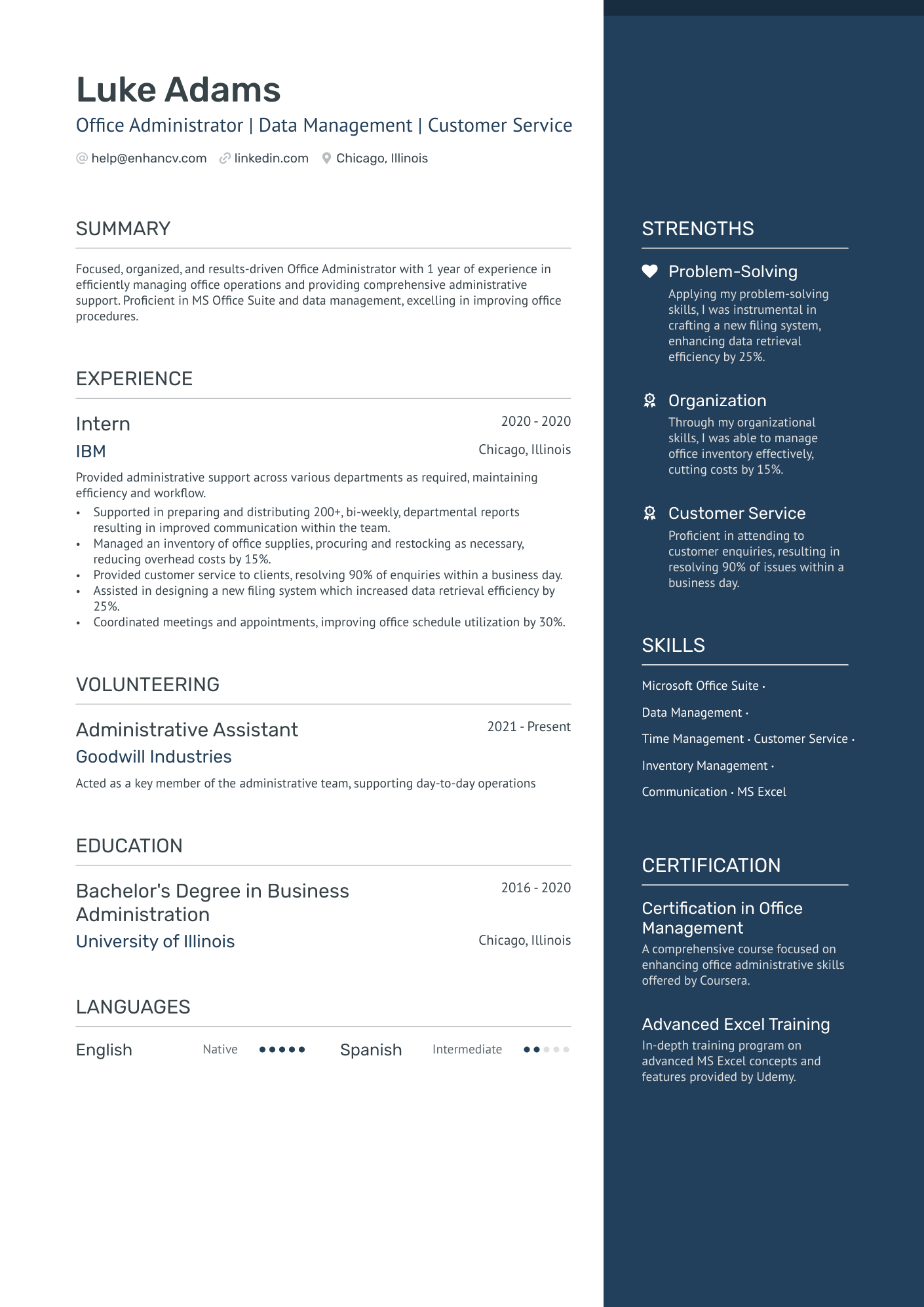 Entry Level Office Administrator Resume Example