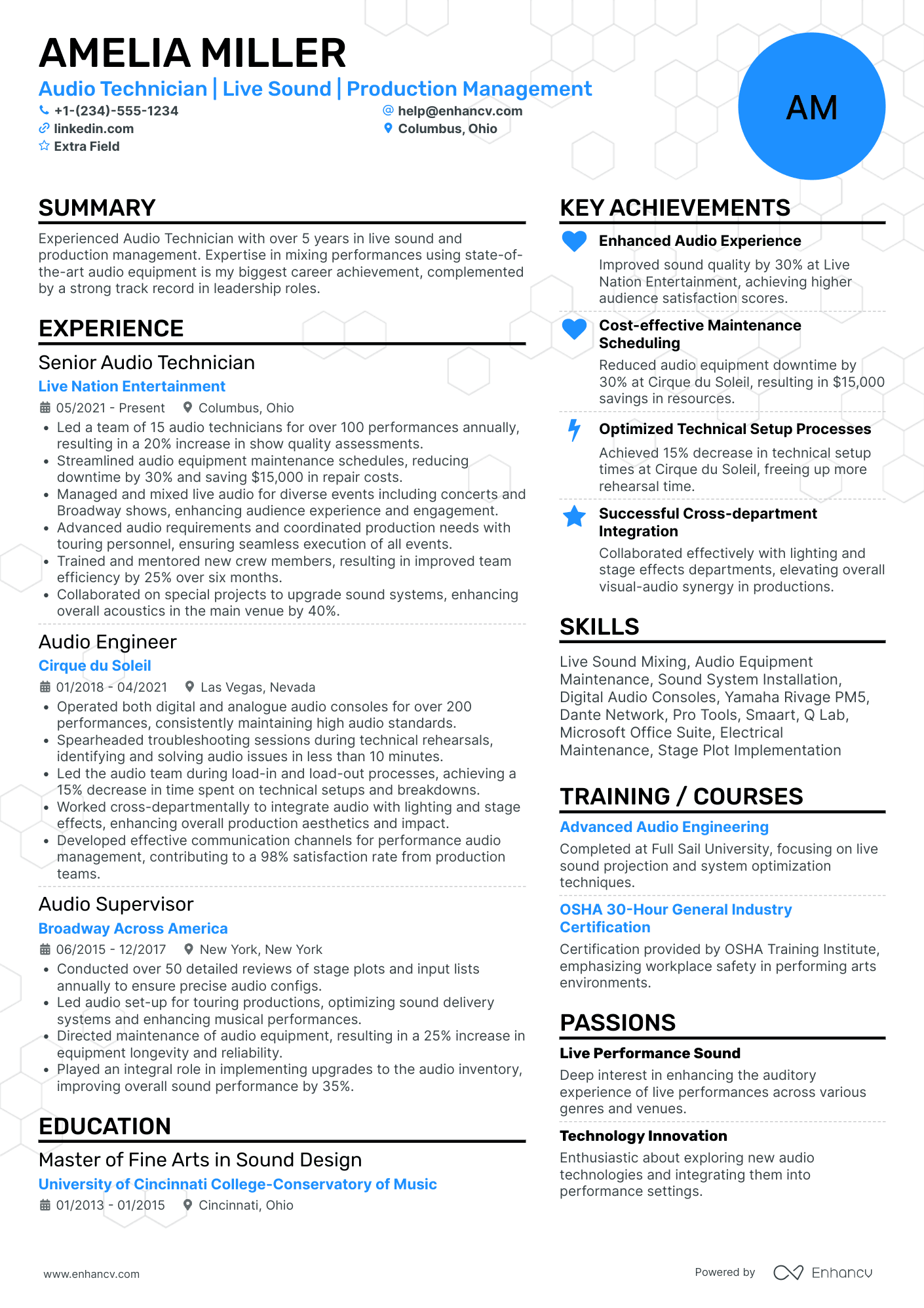 Audio Engineer Technician Resume Example