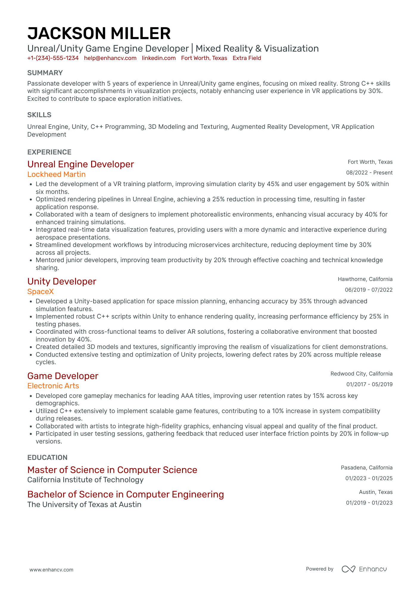 Python Game Developer Resume Example