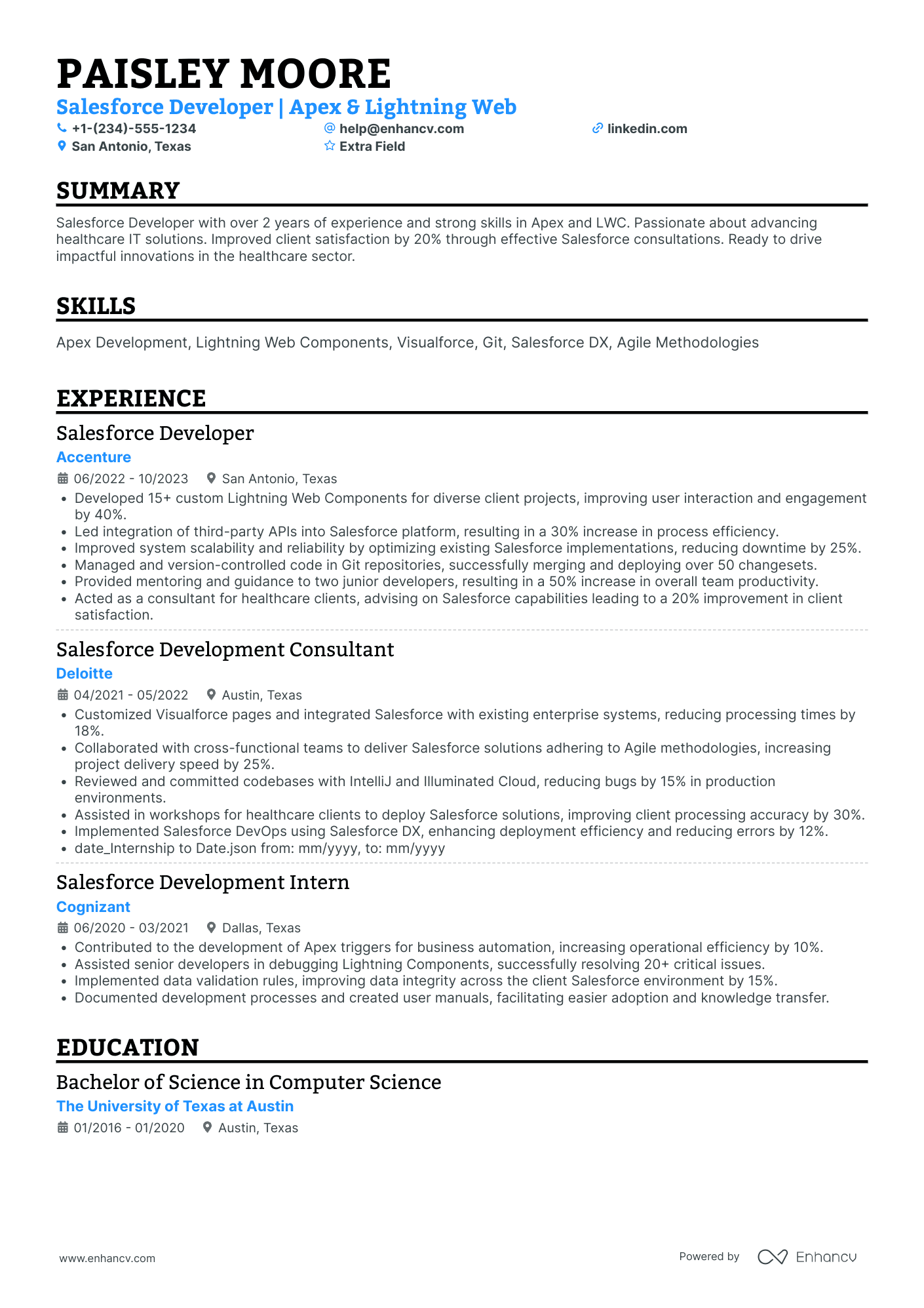 Junior Salesforce Developer Resume Example