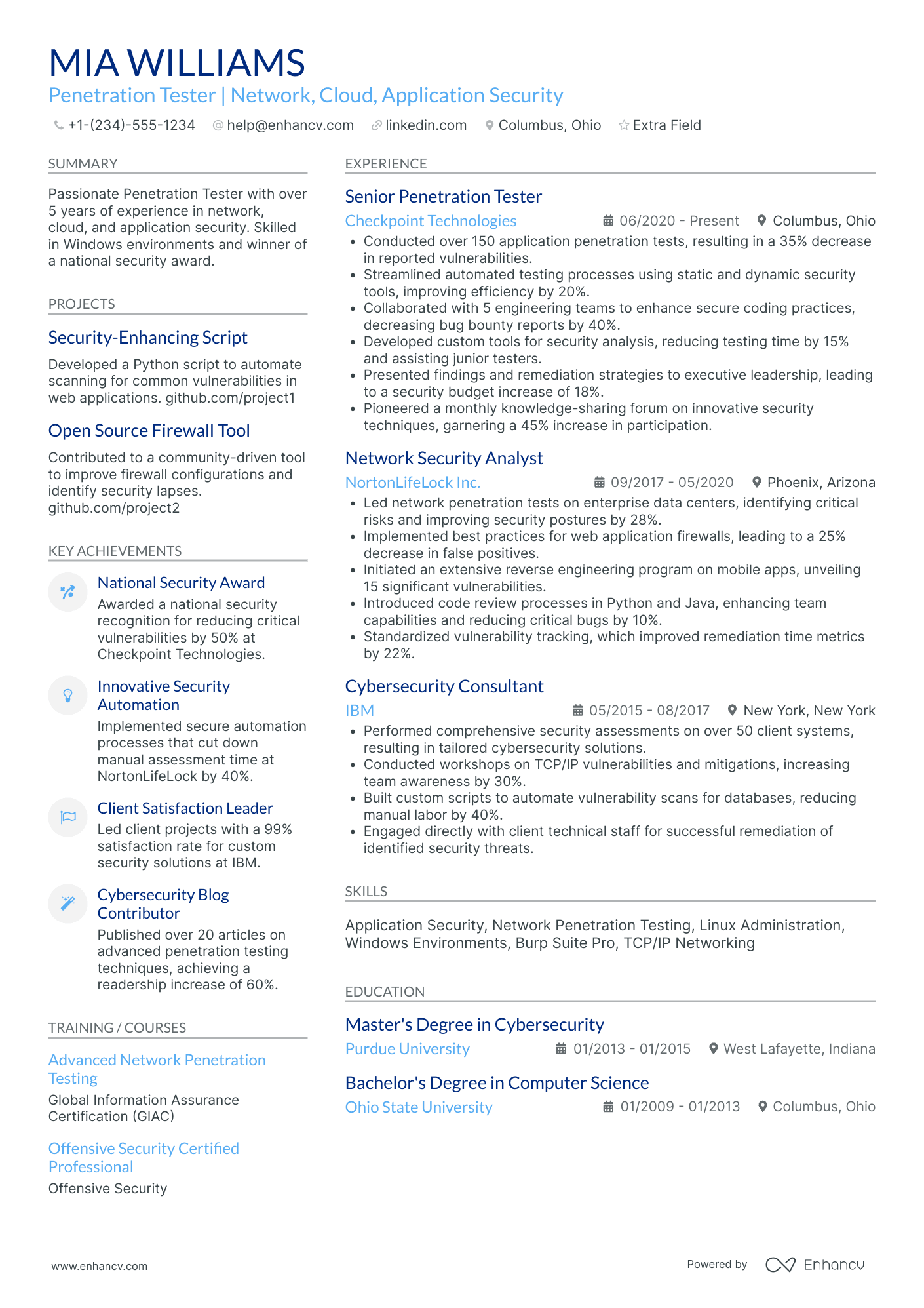 Cloud Penetration Tester Resume Example