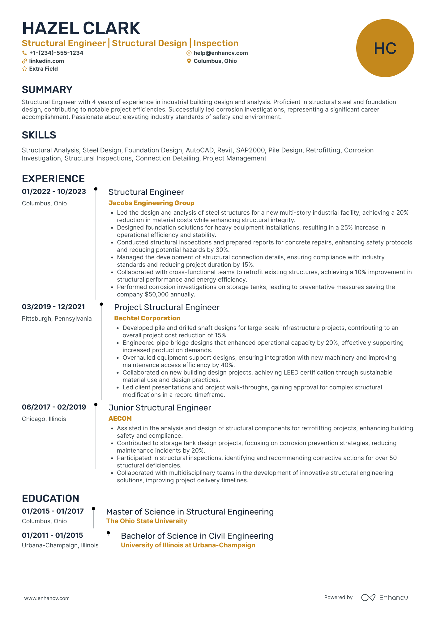 Structural Engineer I Resume Example