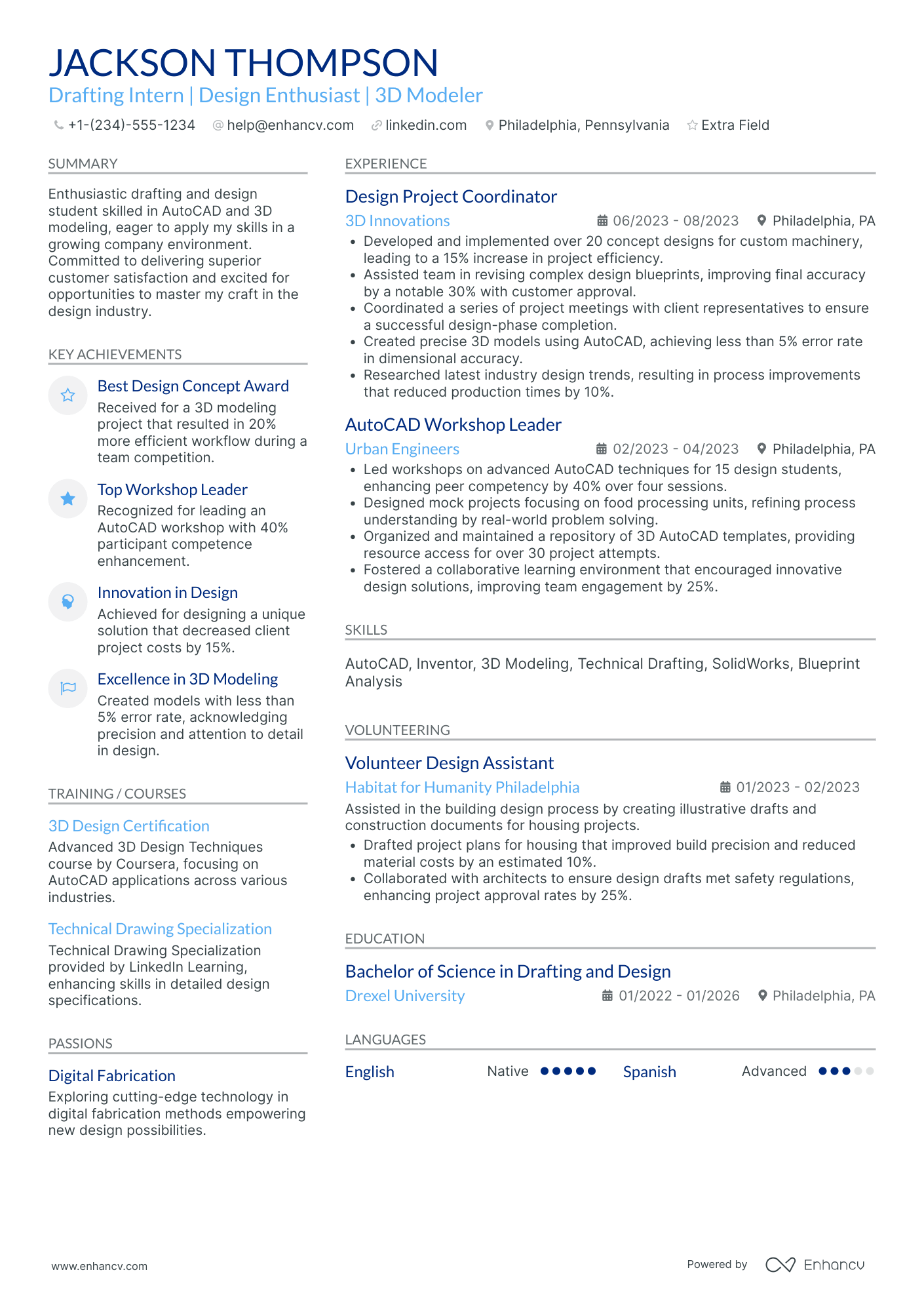 Product Design Intern Resume Example