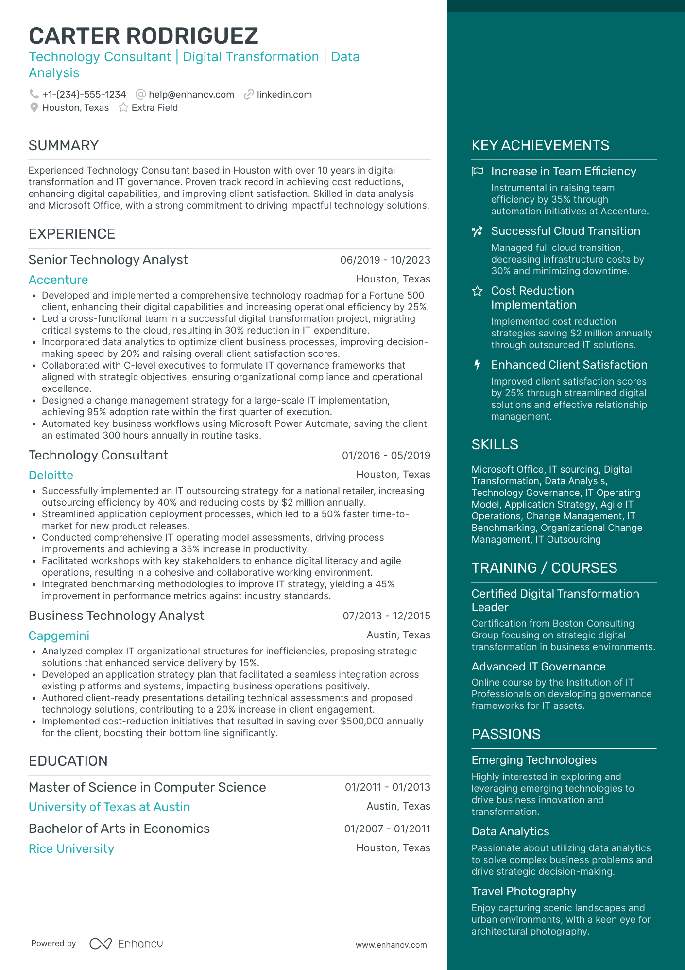 Technology Transformation Consultant Resume Example