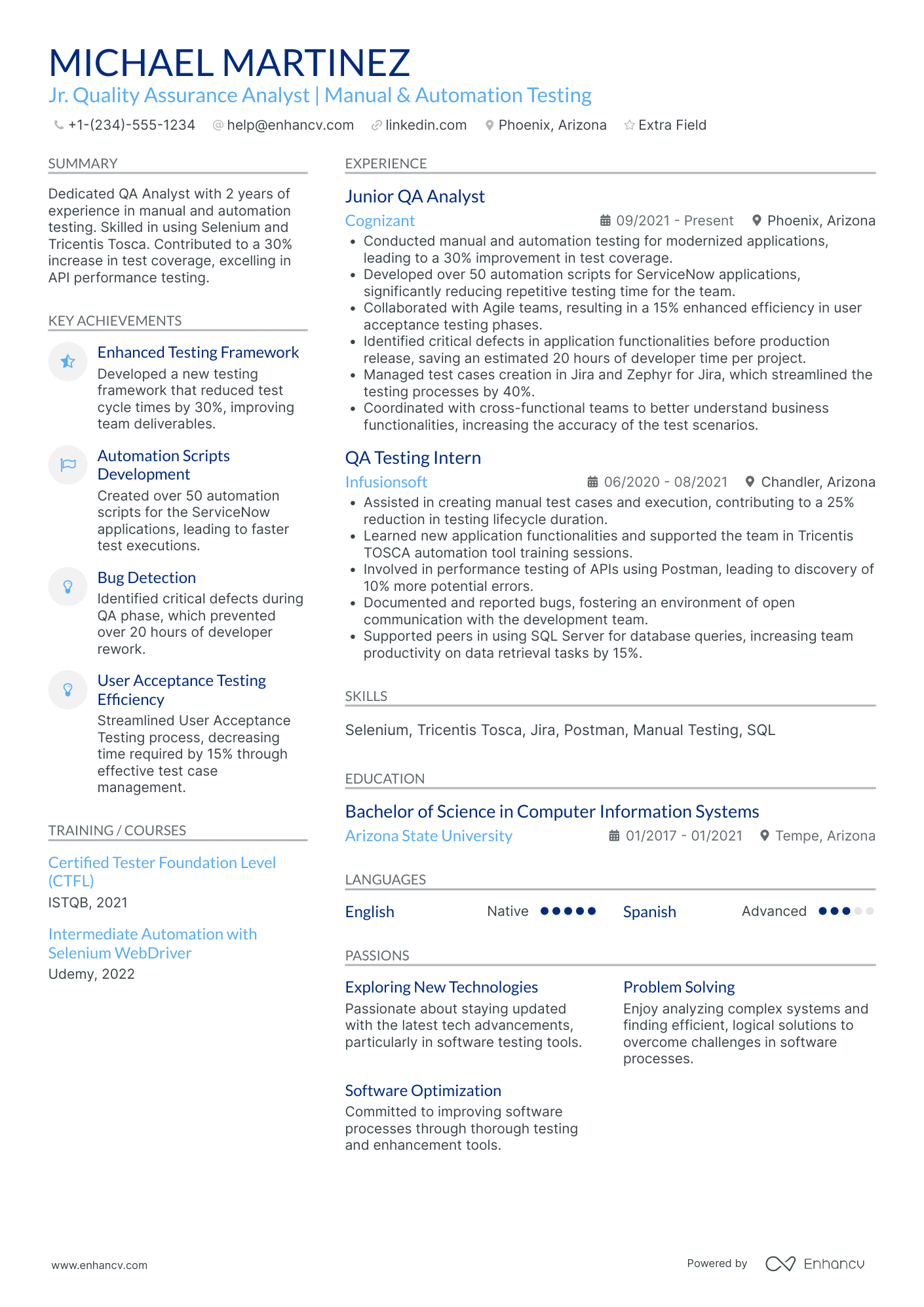 Junior QA Analyst Resume Example