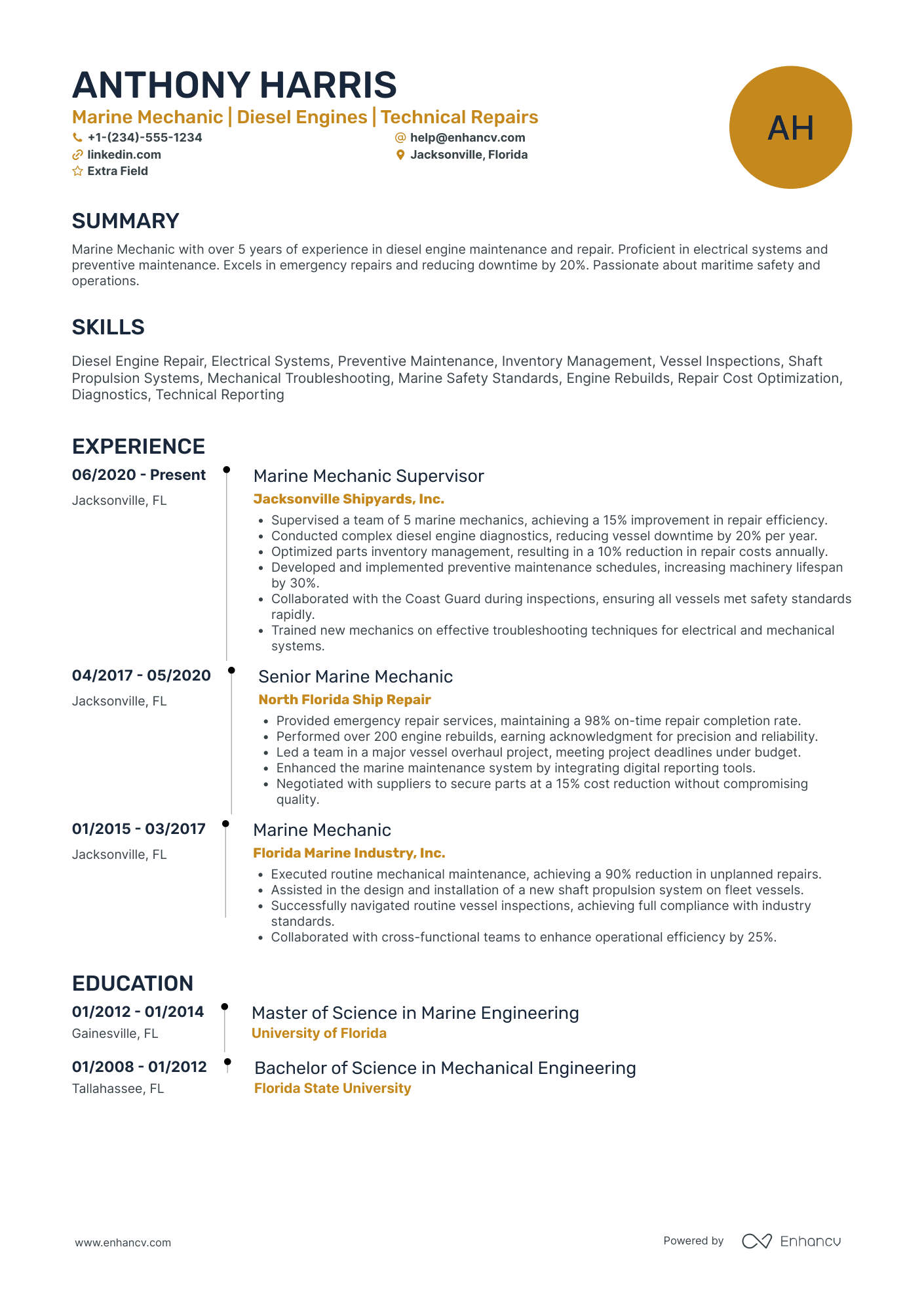 Marine Mechanic Resume Example