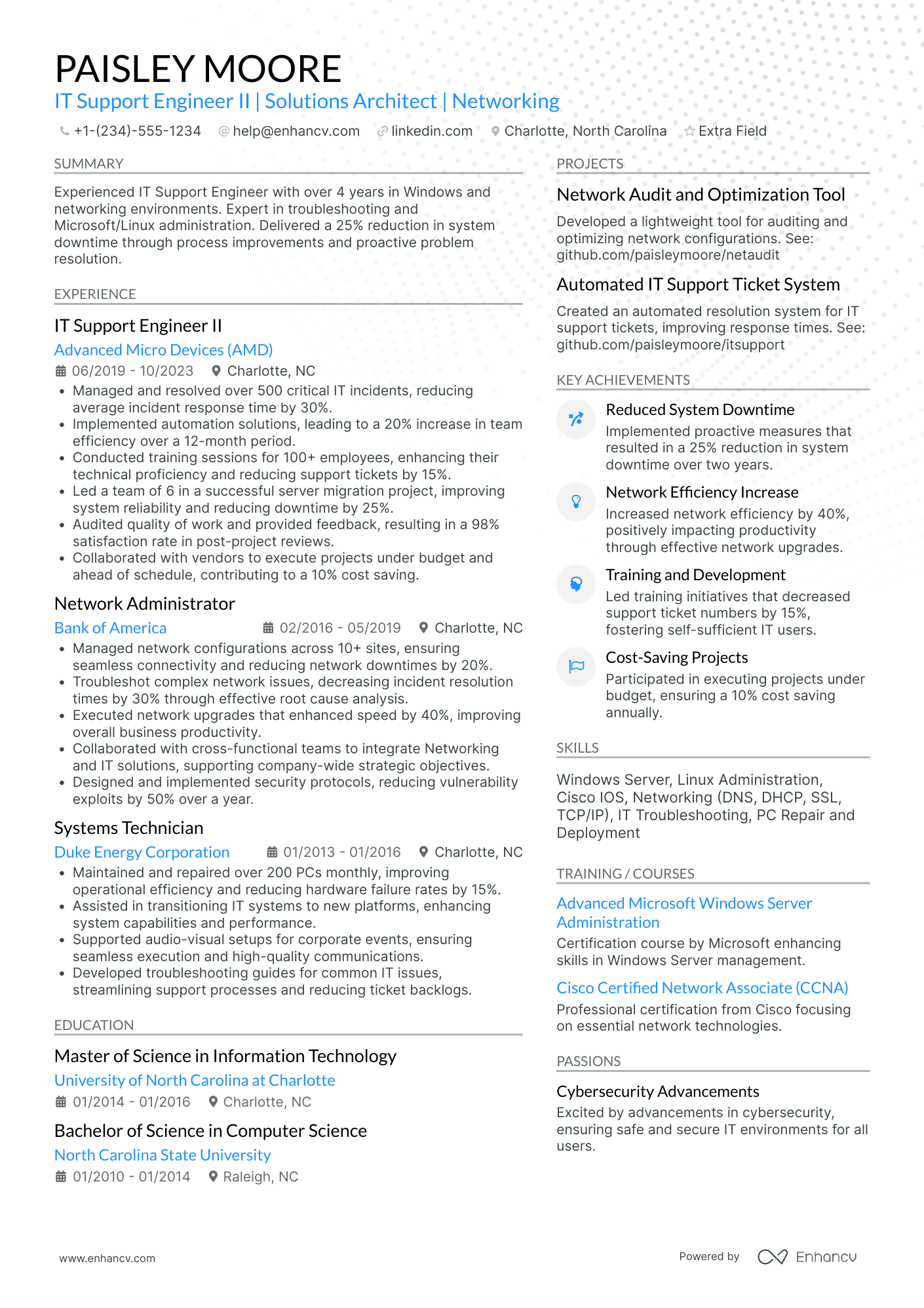 IT Support Engineer II Resume Example