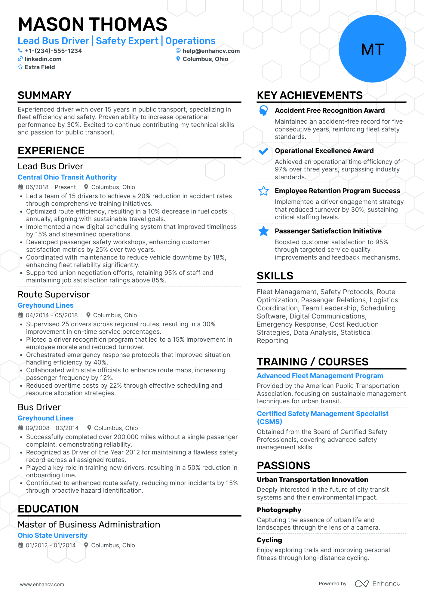 Lead Bus Driver Resume Example