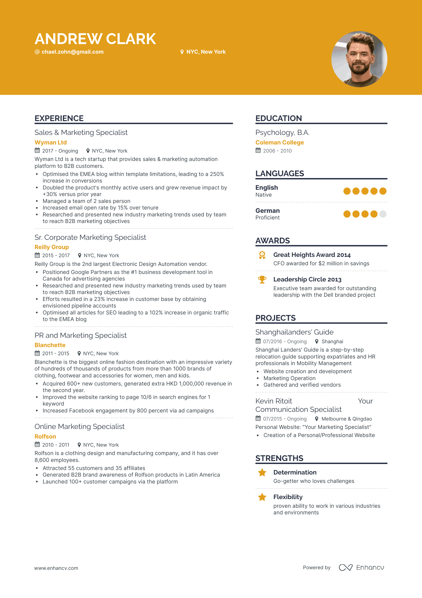 Marketing Specialist Resume Example