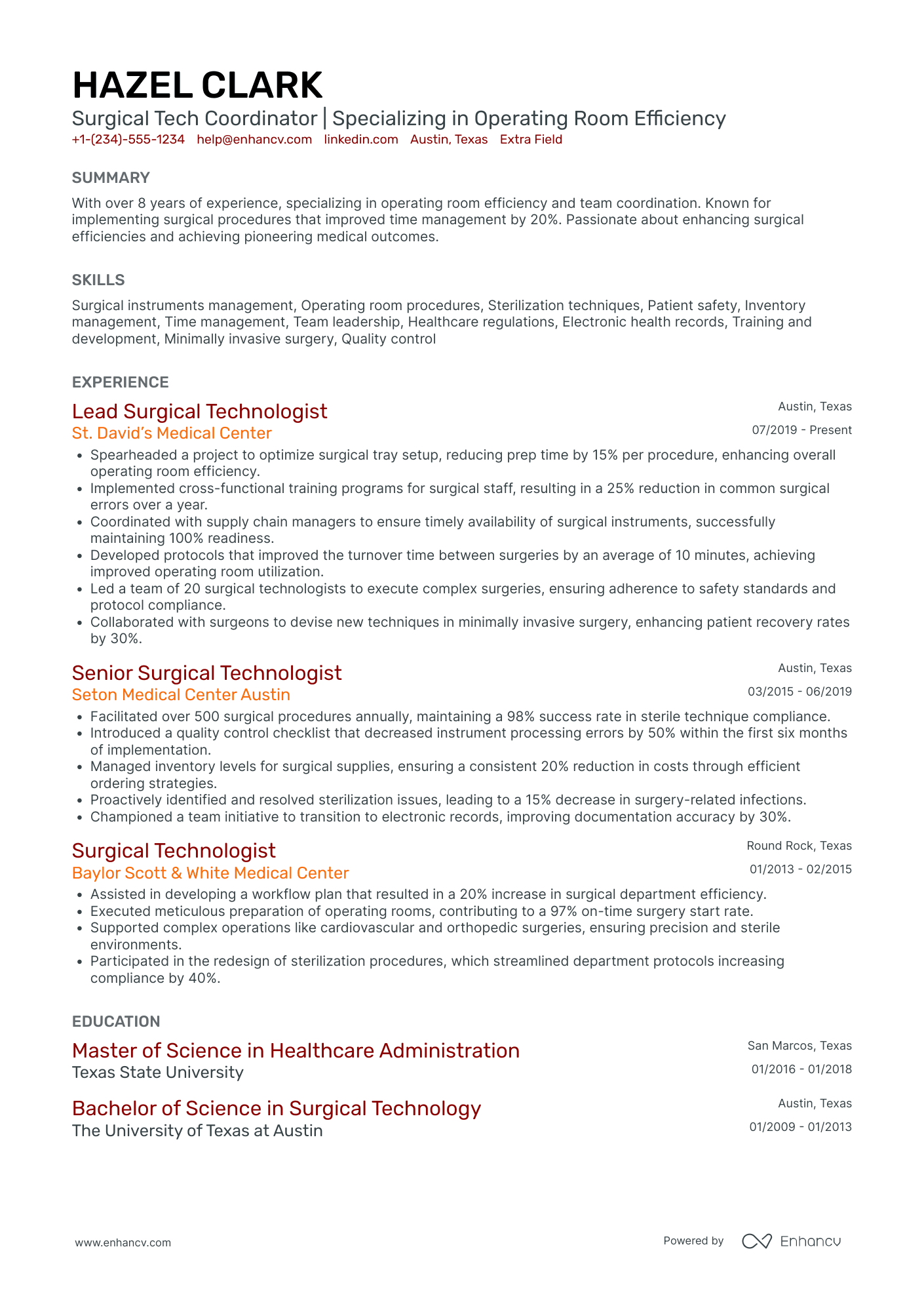 Surgical Tech Coordinator Resume Example