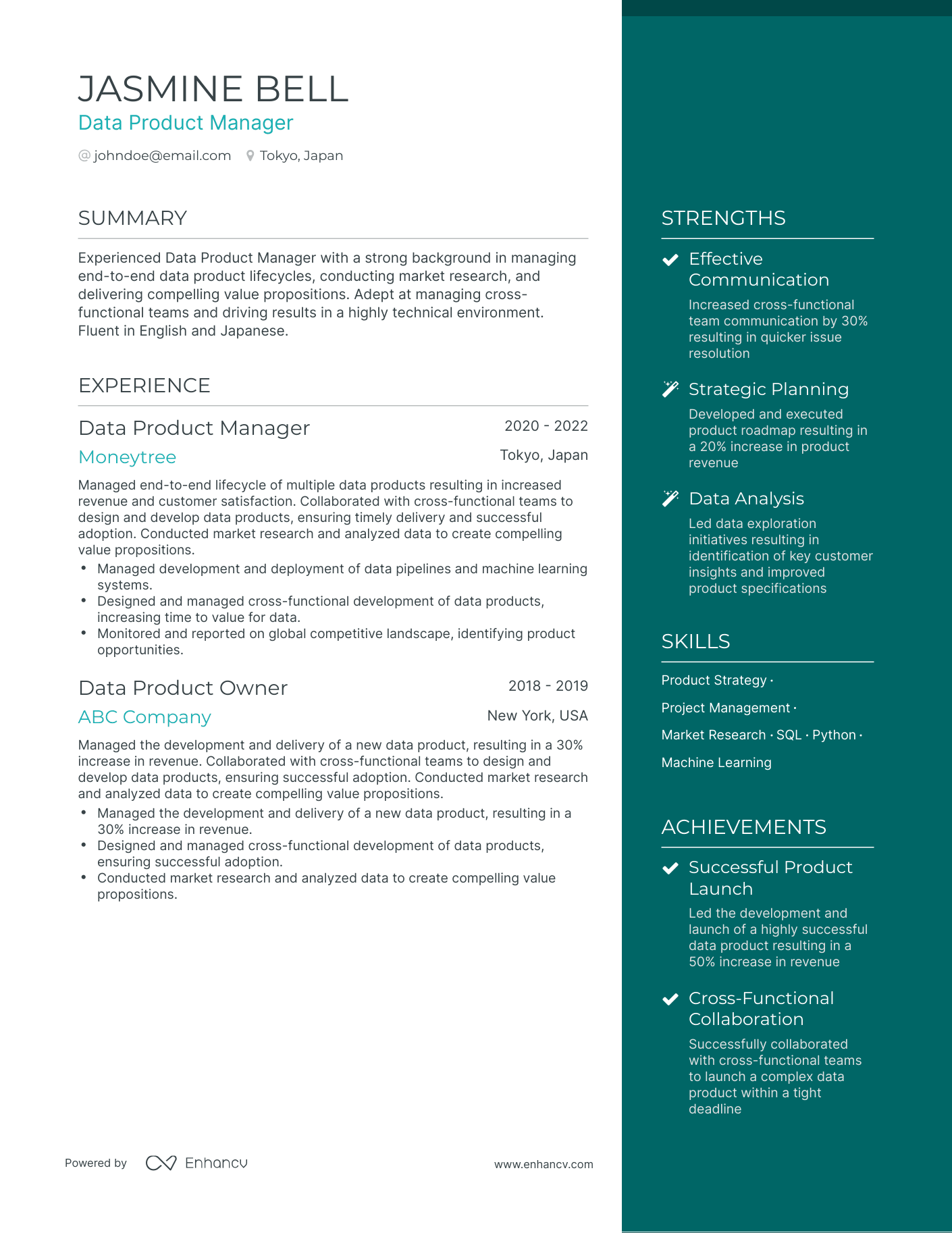 5 Data Product Manager Resume Examples & Guide for 2024