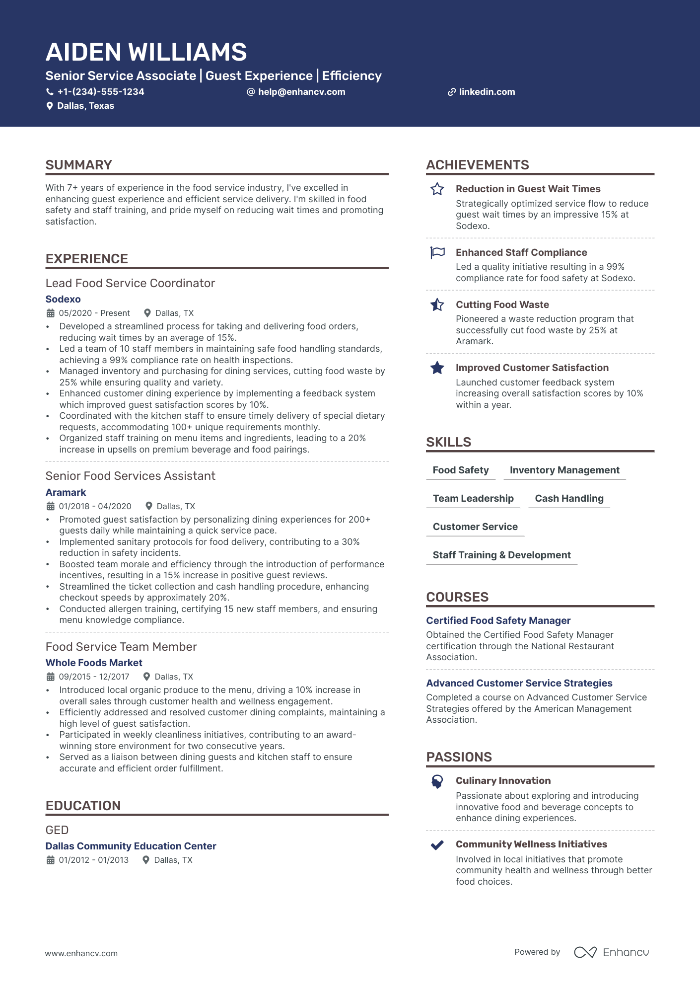 5 Waiter Resume Examples & Guide for 2024