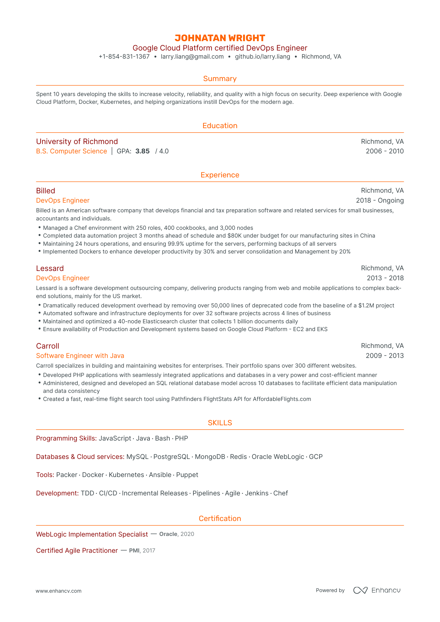 6 Devops Engineer Resume Examples & Guide for 2024