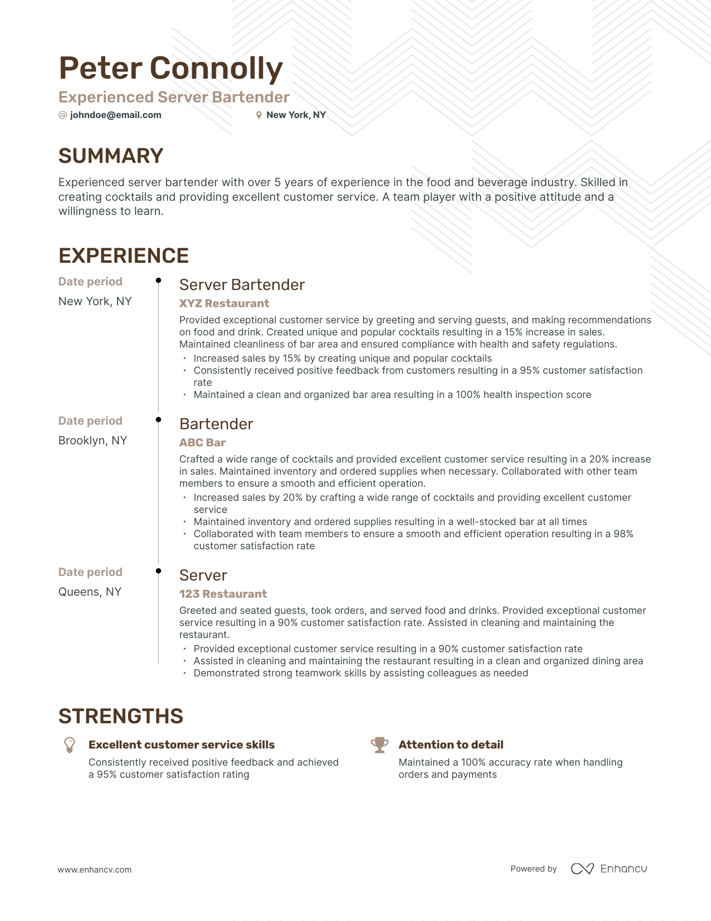 5 Server Bartender Resume Examples & Guide for 2024