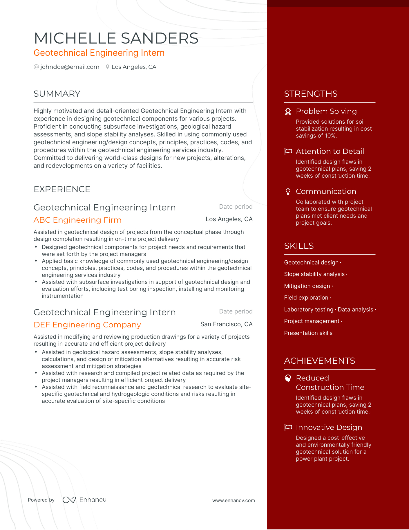 5 Geotechnical Engineering Resume Examples & Guide for 2024