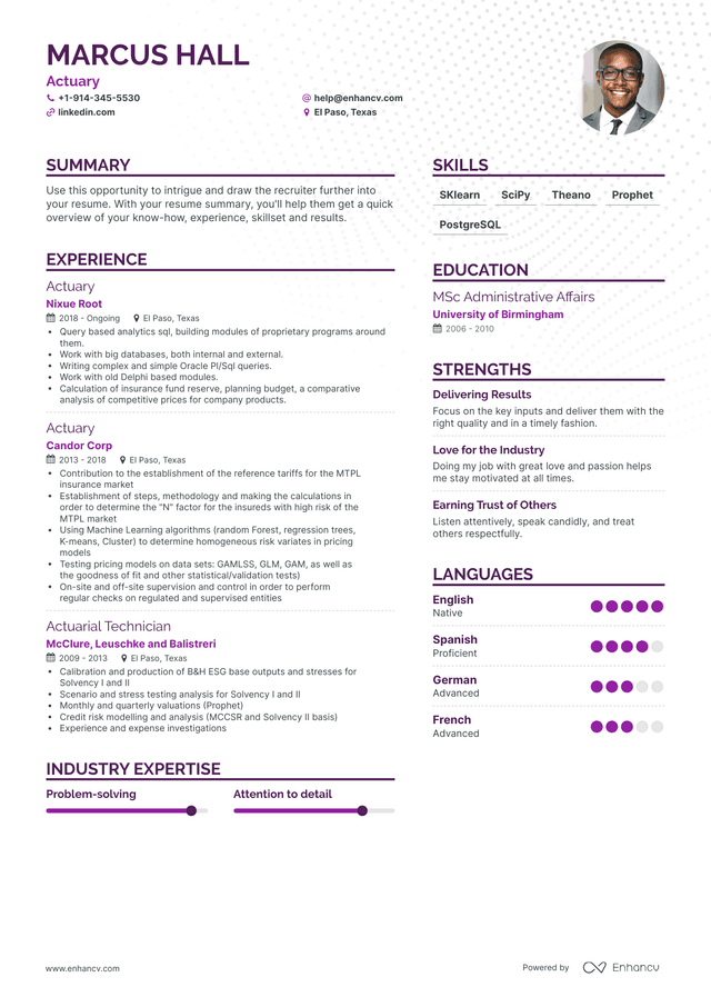 Actuary Resume Examples & Guide for 2023 (Layout, Skills, Keywords ...