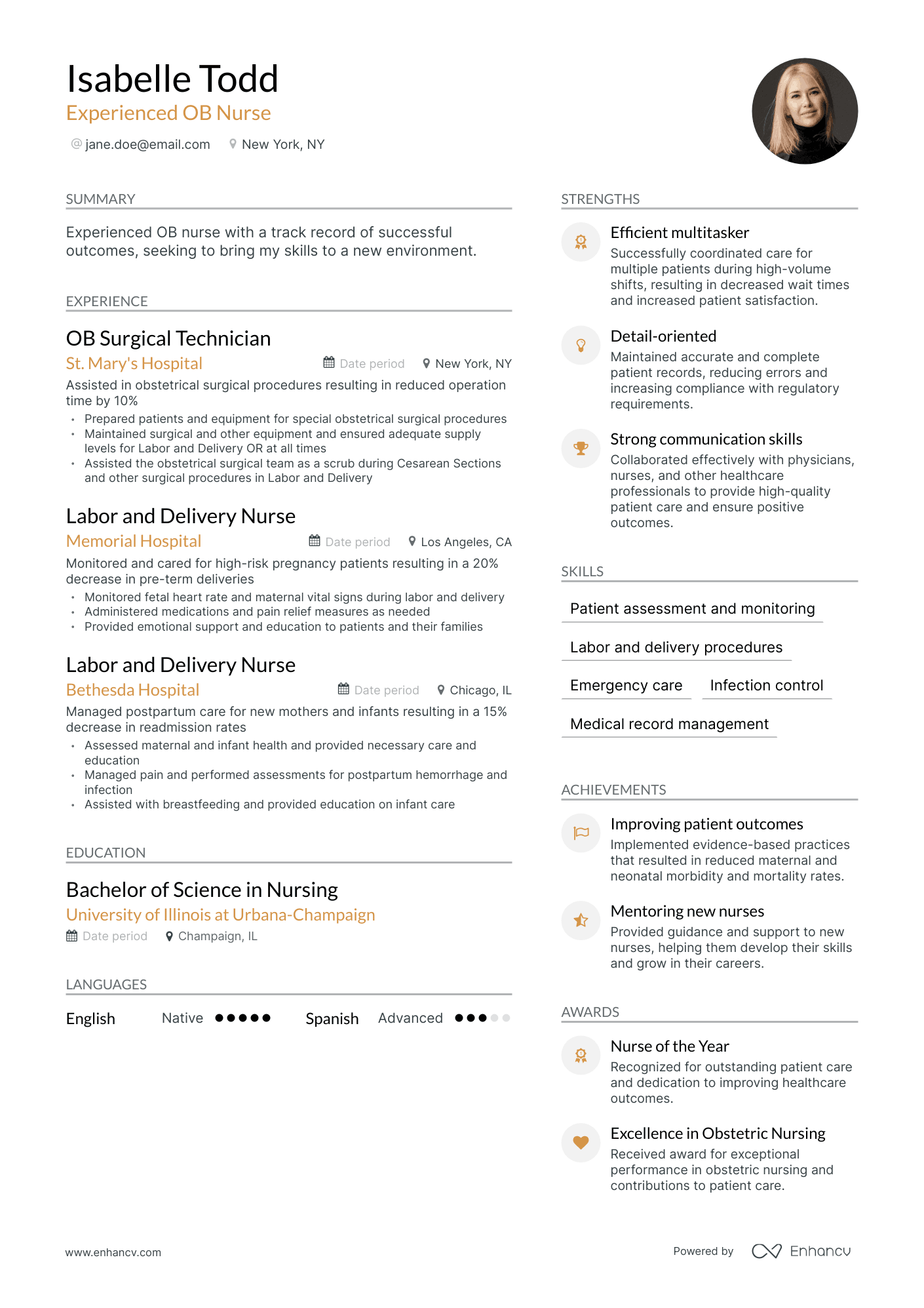 5 Ob Nurse Resume Examples & Guide for 2024