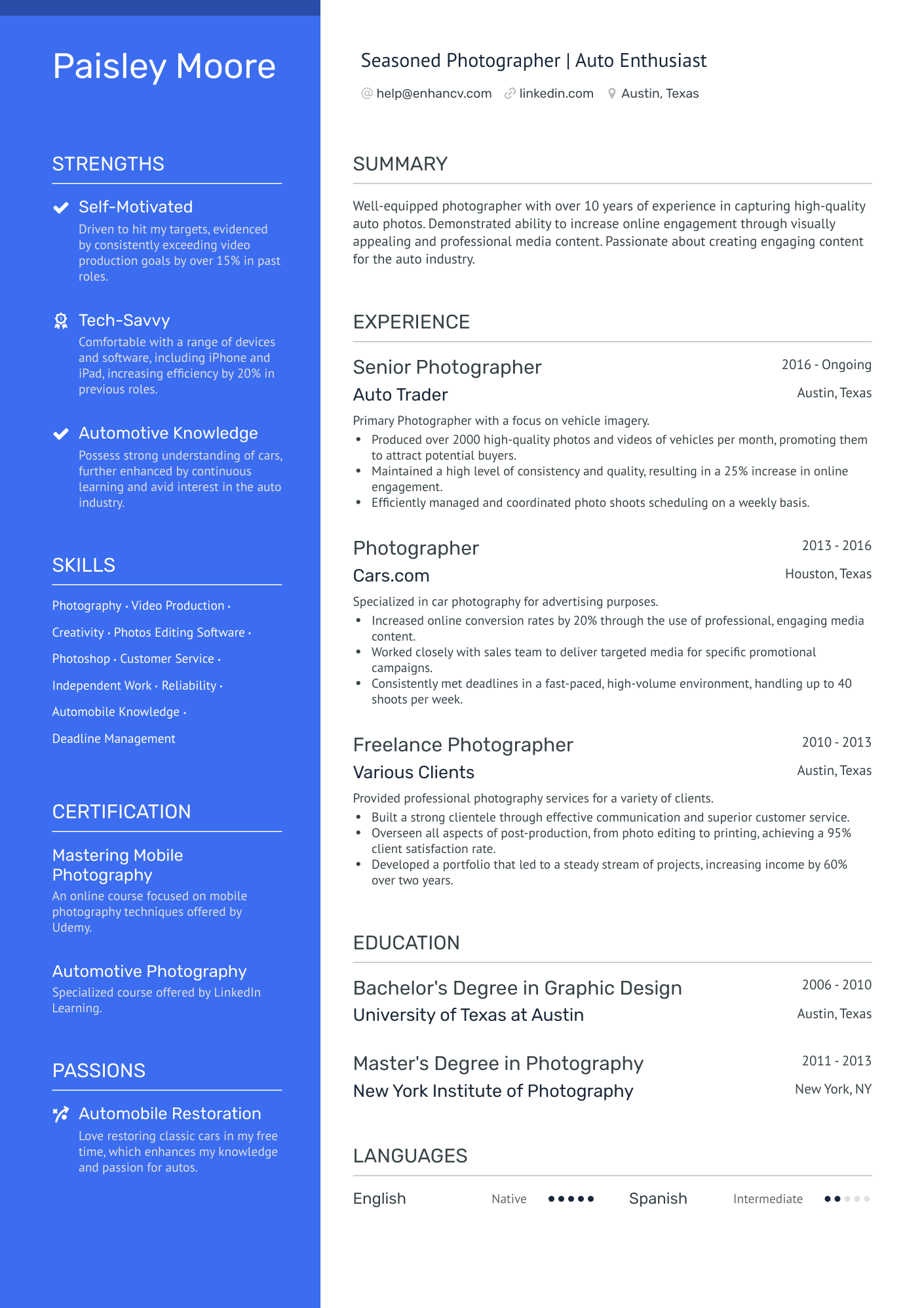 9 Photographer Resume Examples & Guide for 2024