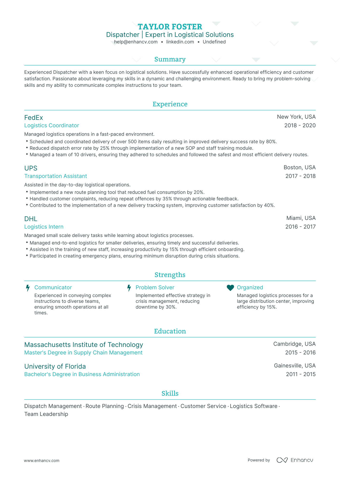 5 Entry Level Dispatcher Resume Examples & Guide for 2024