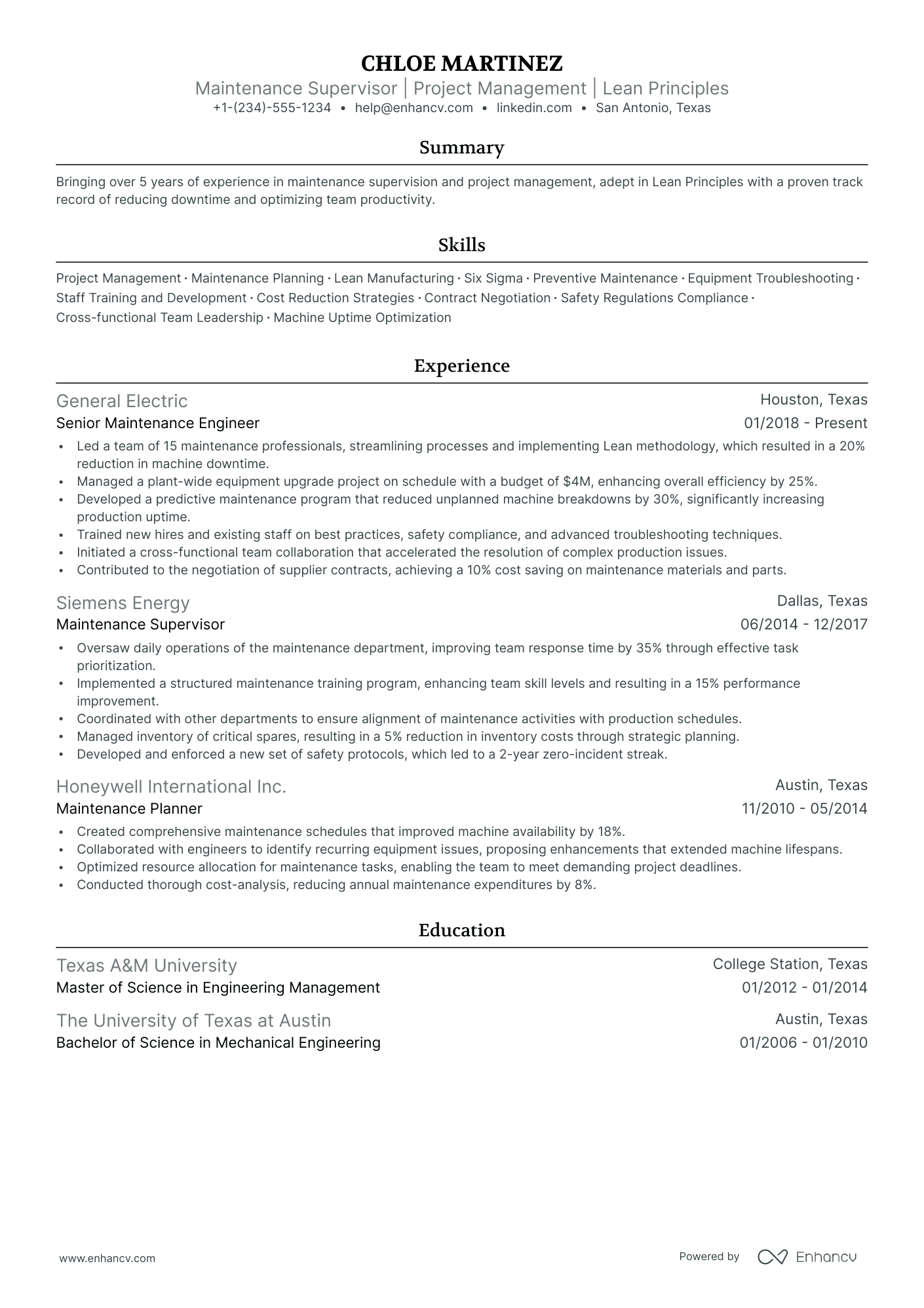 5 Maintenance Manager Resume Examples & Guide for 2024