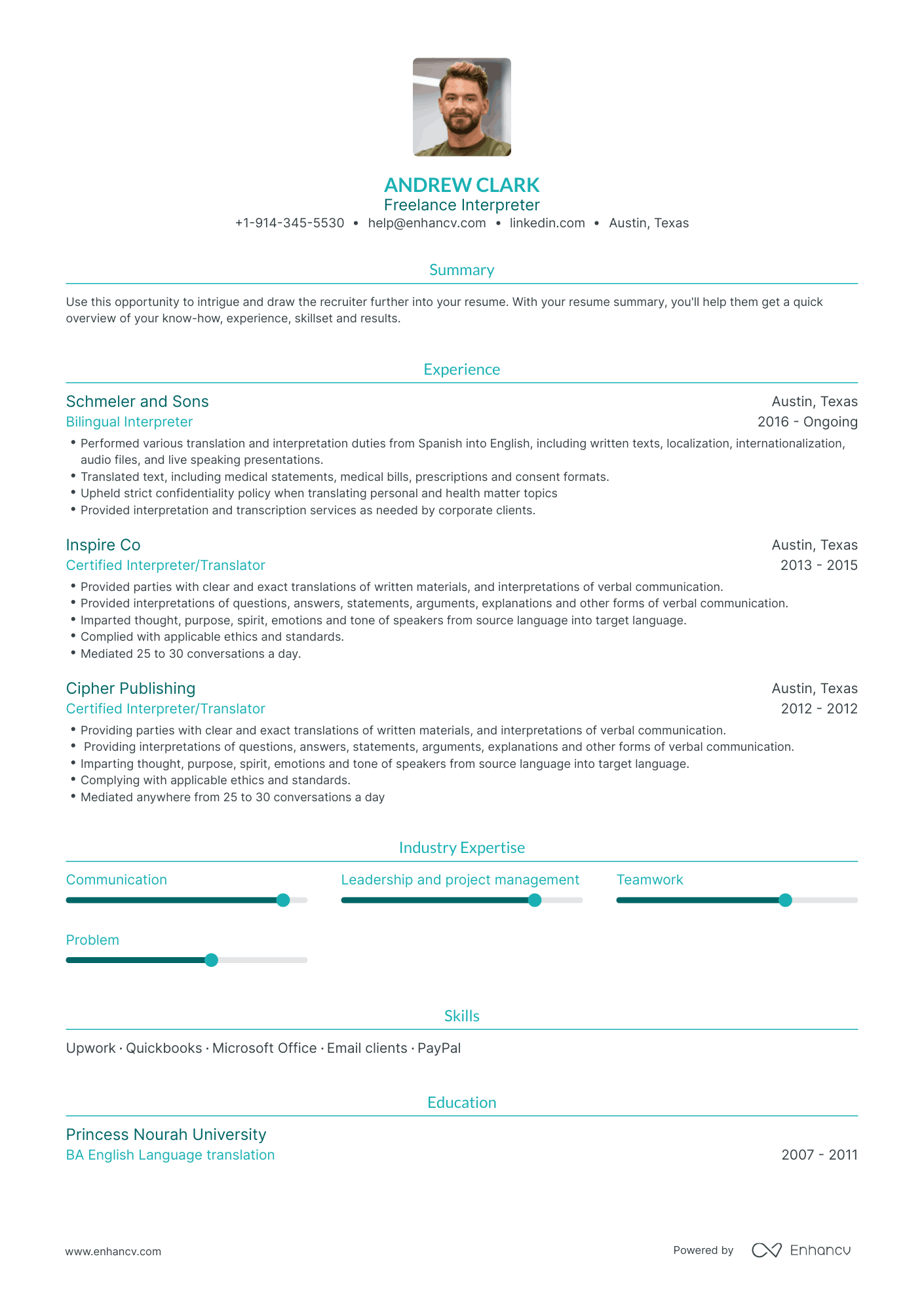 Freelance Interpreter Resume Examples & Guide for 2023 (Layout, Skills ...