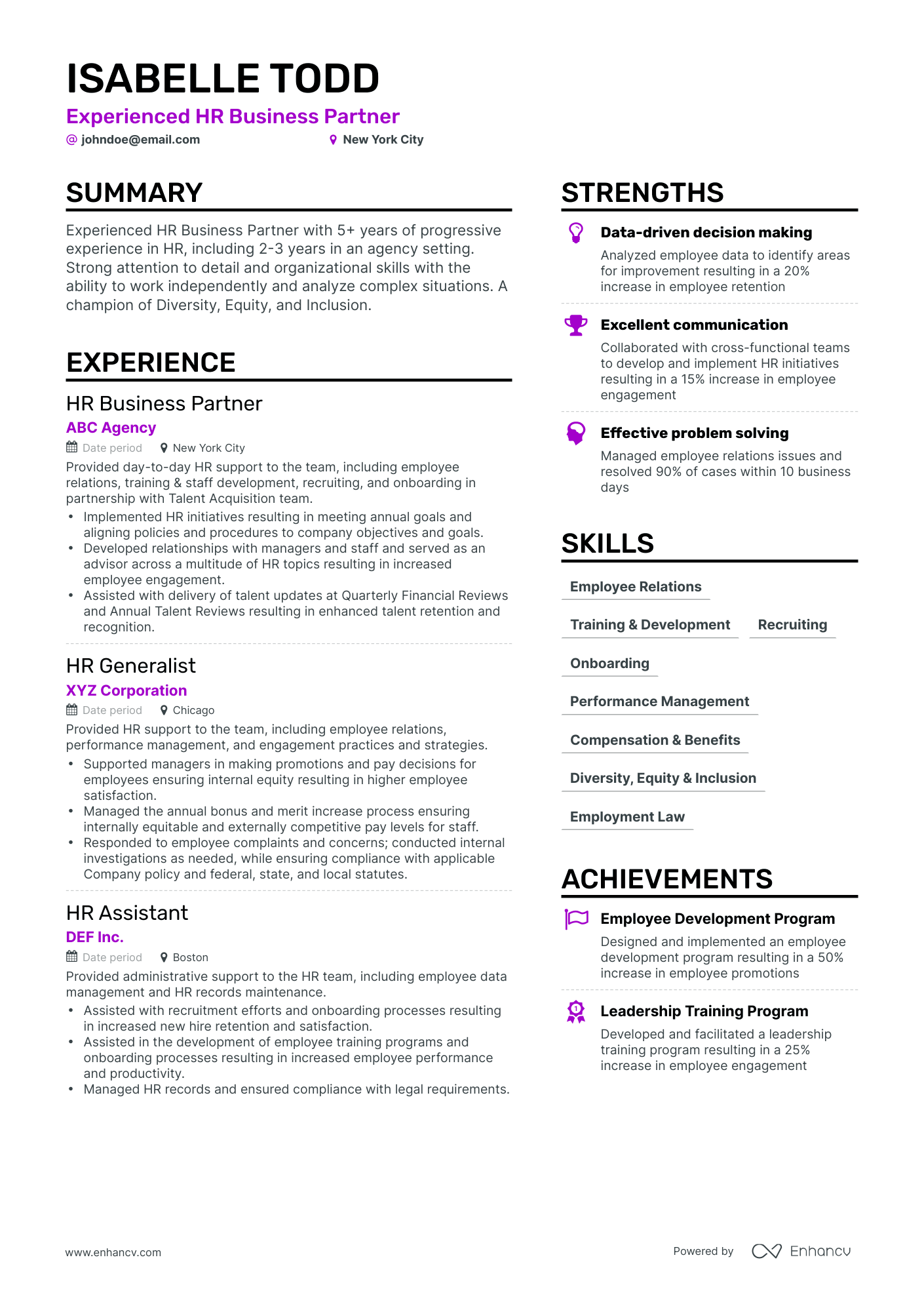 5 HR Business Partner Resume Examples & Guide for 2024