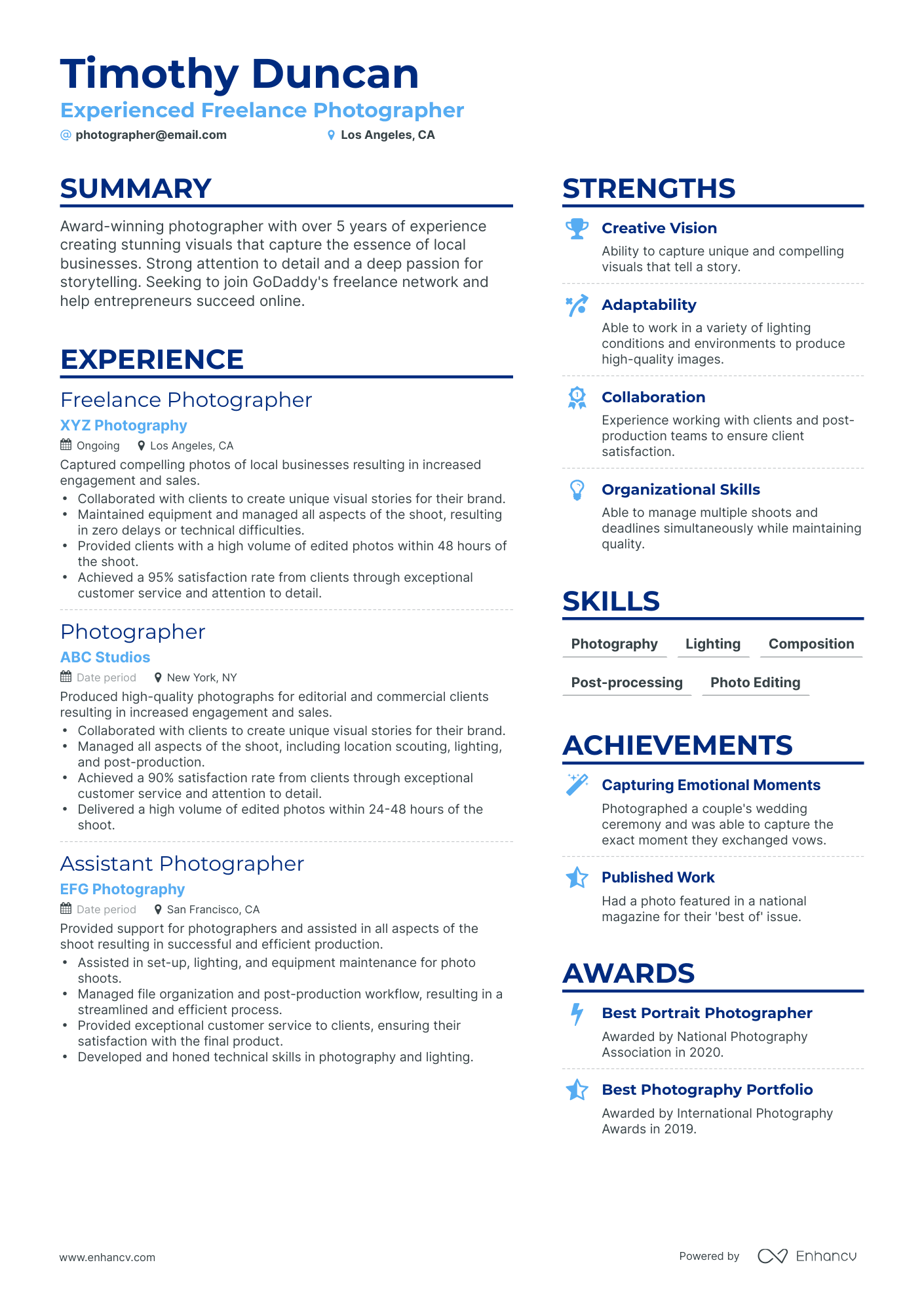 travel photographer resume