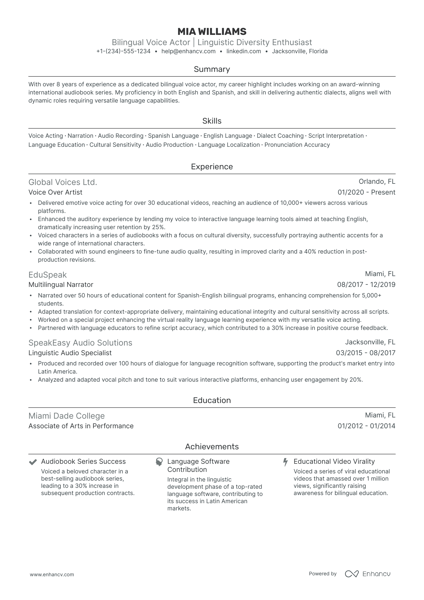 5 Voice Actor Resume Examples & Guide for 2024