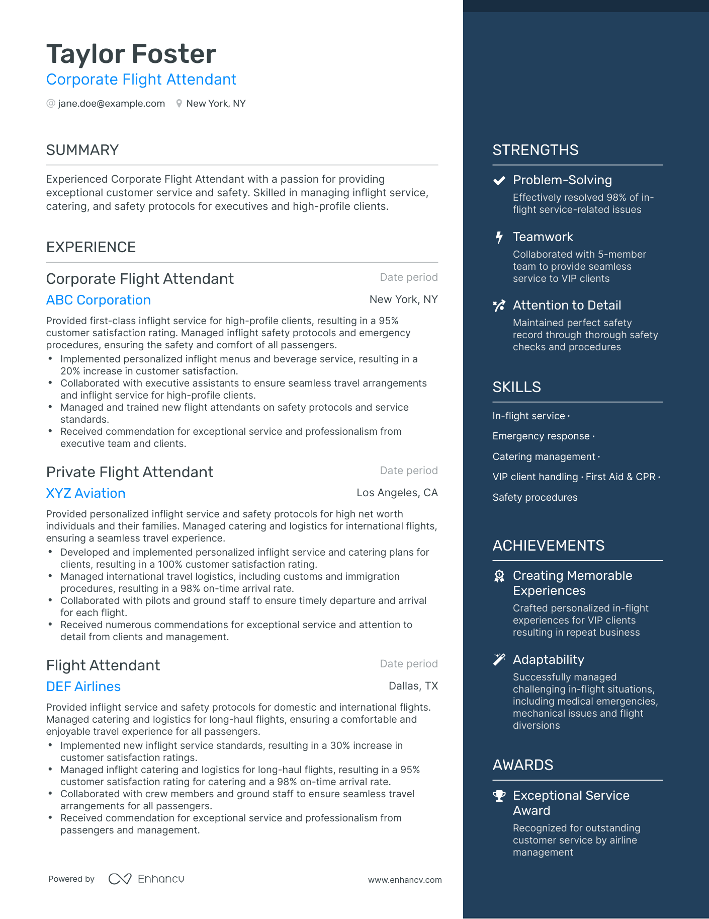 5 Corporate Flight Attendant Resume Examples & Guide for 2023