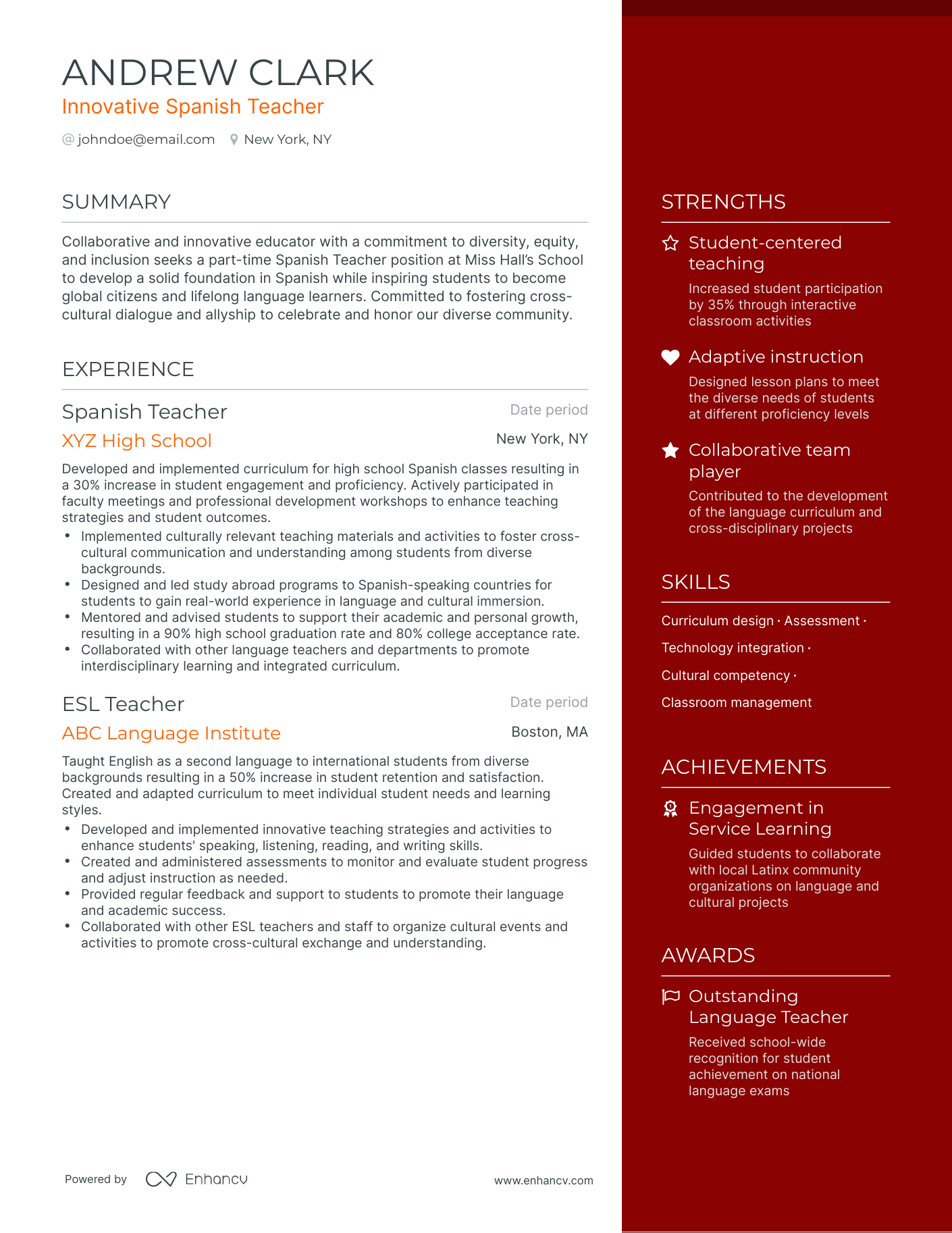 5 Language Teacher Resume Examples & Guide for 2023