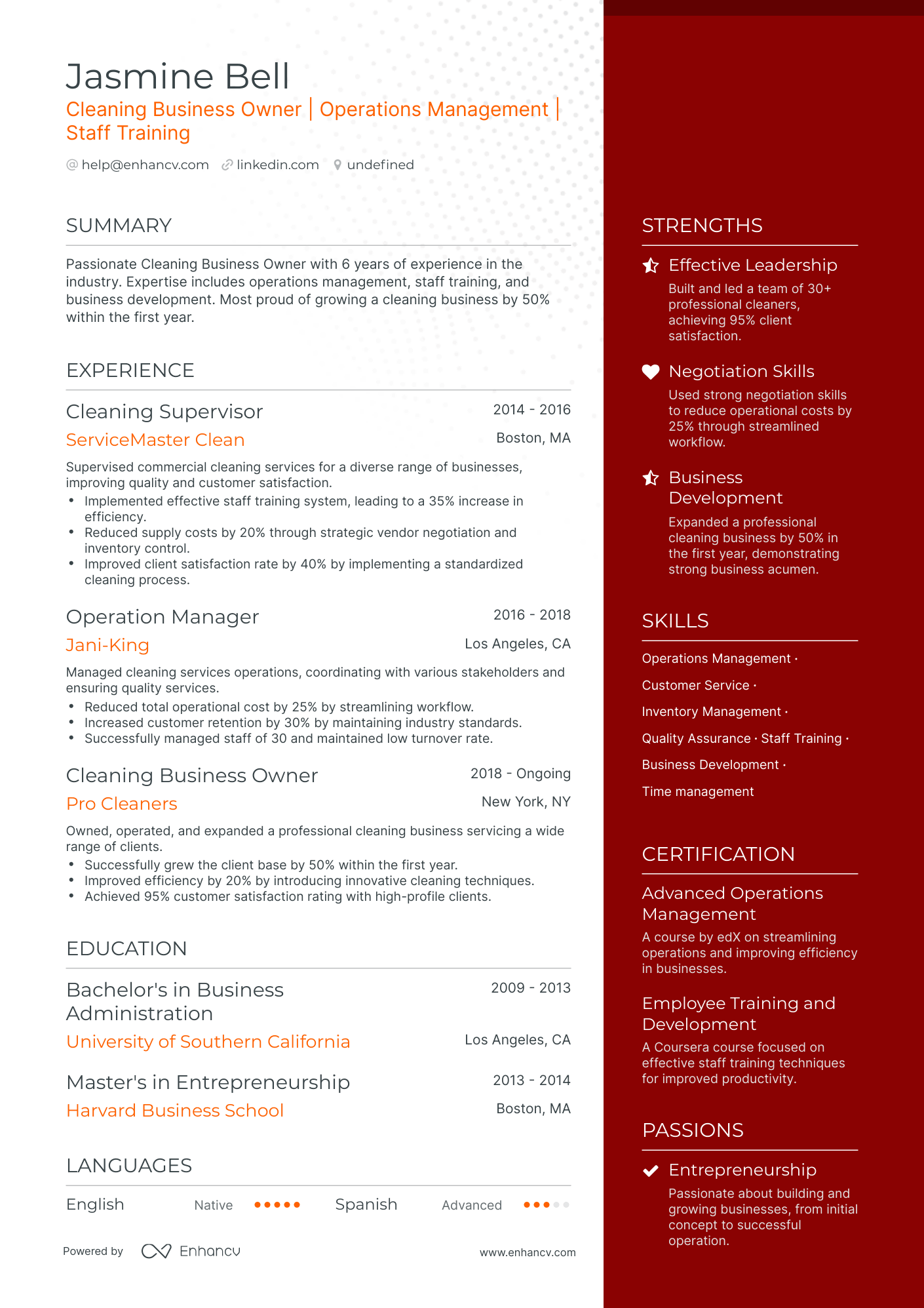 5 Cleaning Business Owner Resume Examples & Guide for 2024