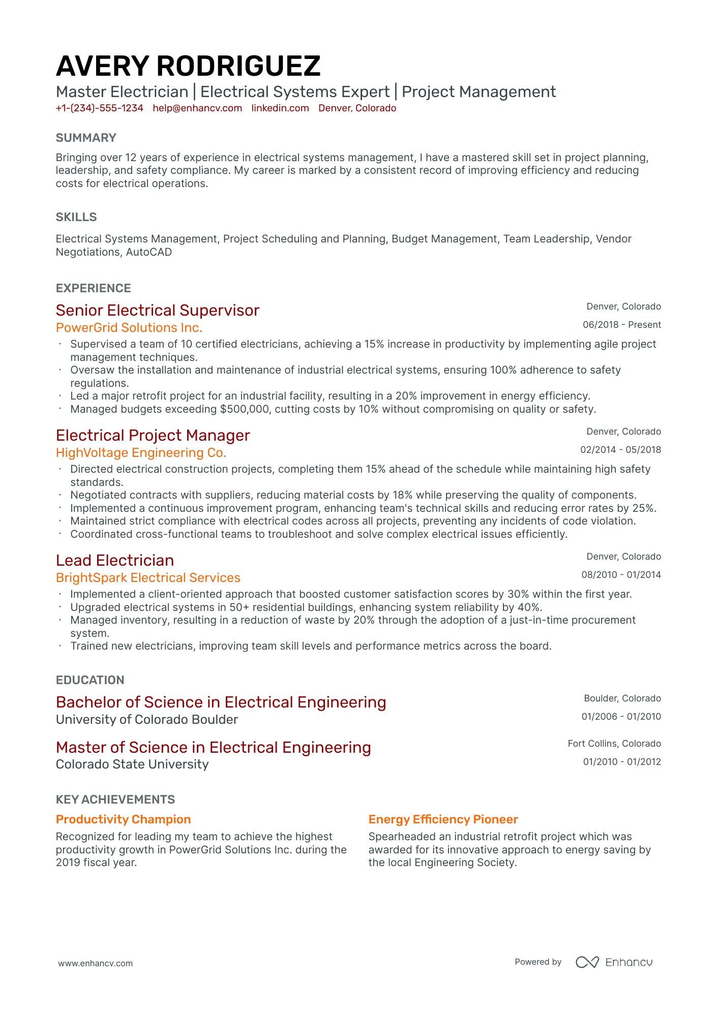 Electrical Management Resume Examples 10 Electrical Manager Resume Examples & Guide for 2026