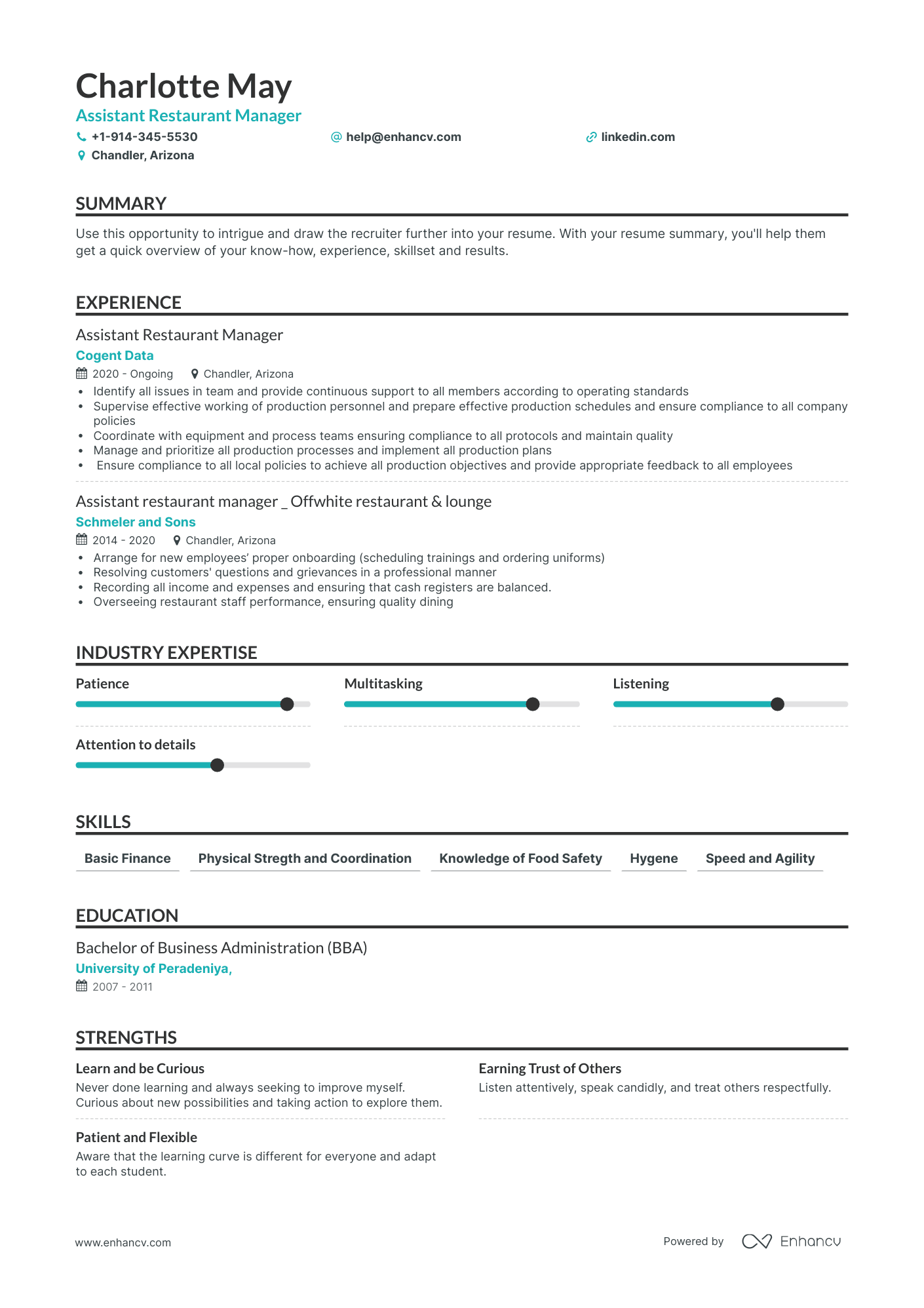 assistant restaurant manager resume skills