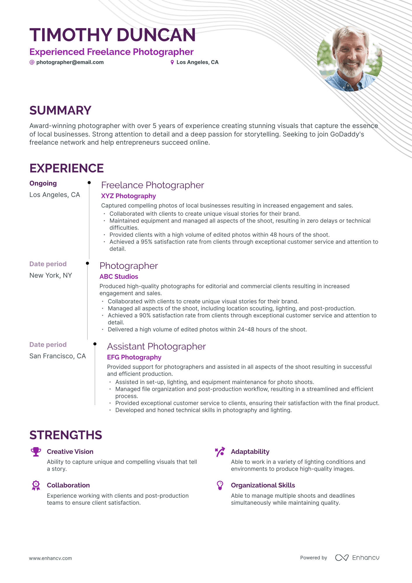 freelance photographer job description resume