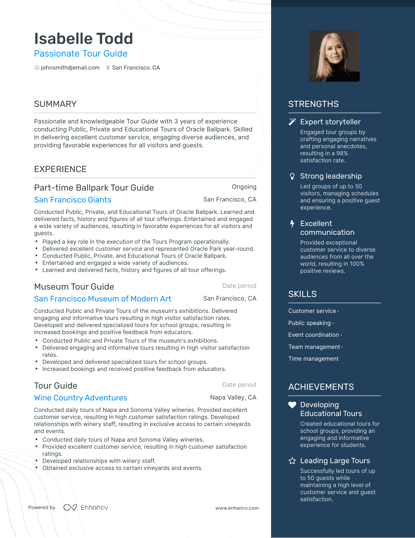 tour guide resume example