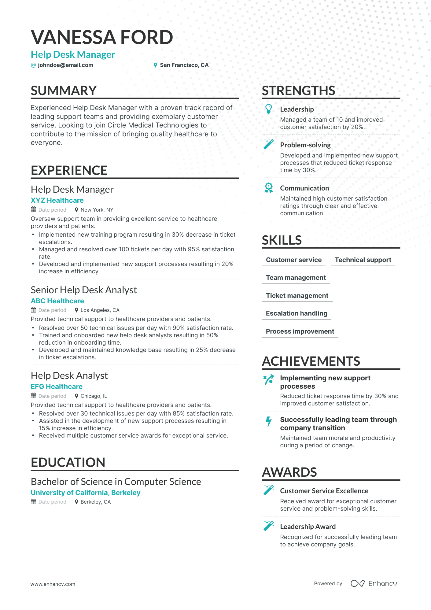 help desk manager resume examples