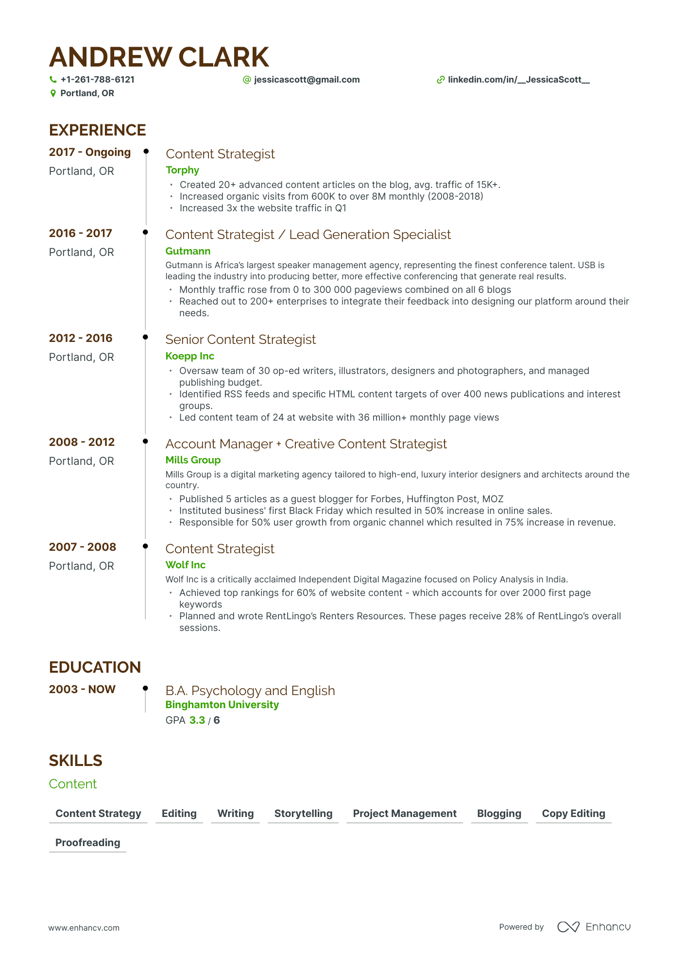 5 Content Strategist Resume Examples & Guide for 2024