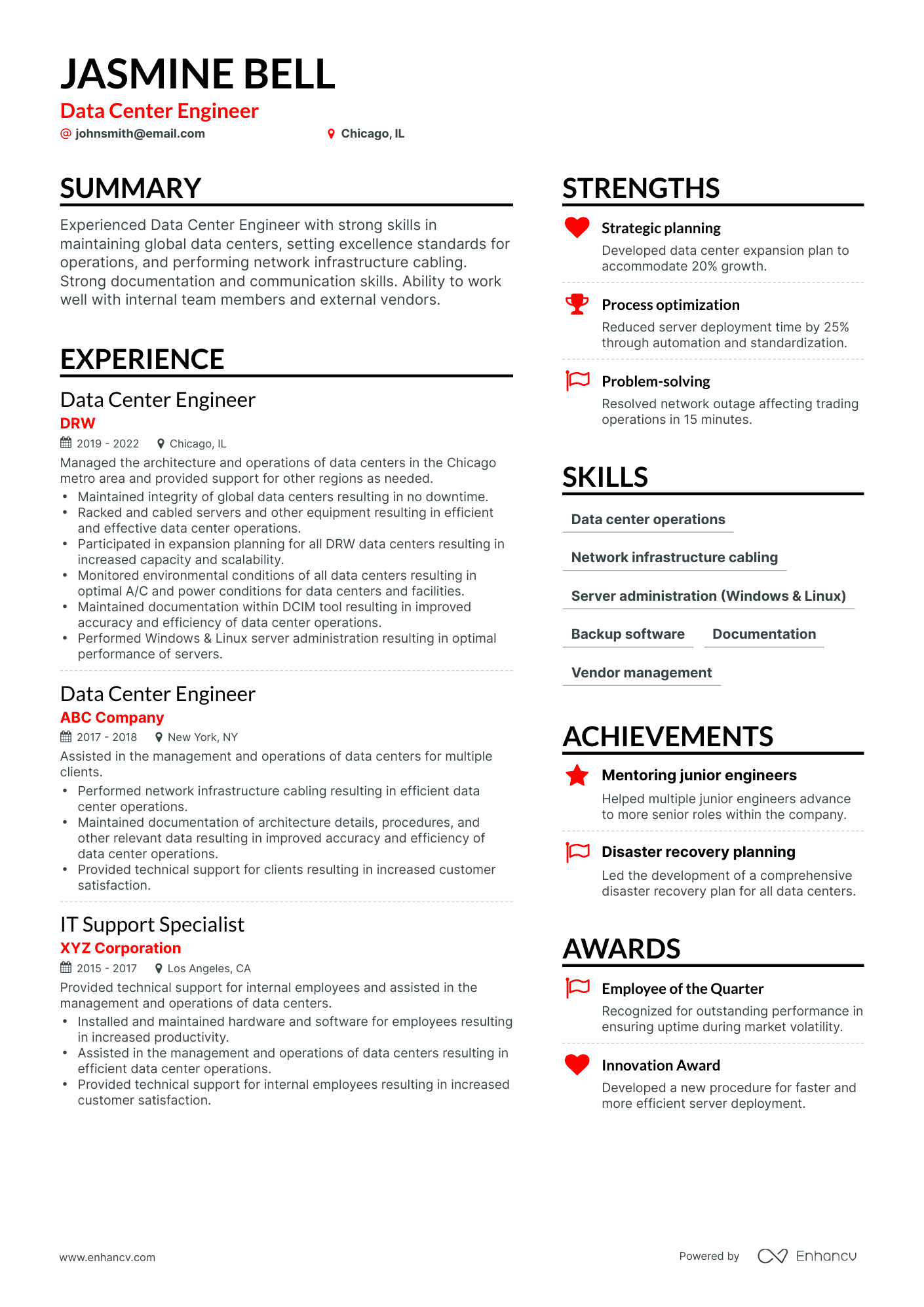 5 Data Center Engineer Resume Examples & Guide for 2023