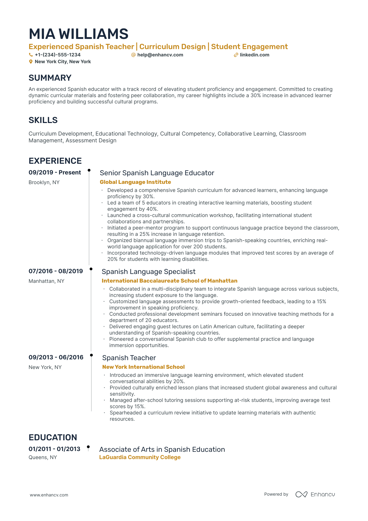 10 Spanish Teacher Resume Examples & Guide for 2026